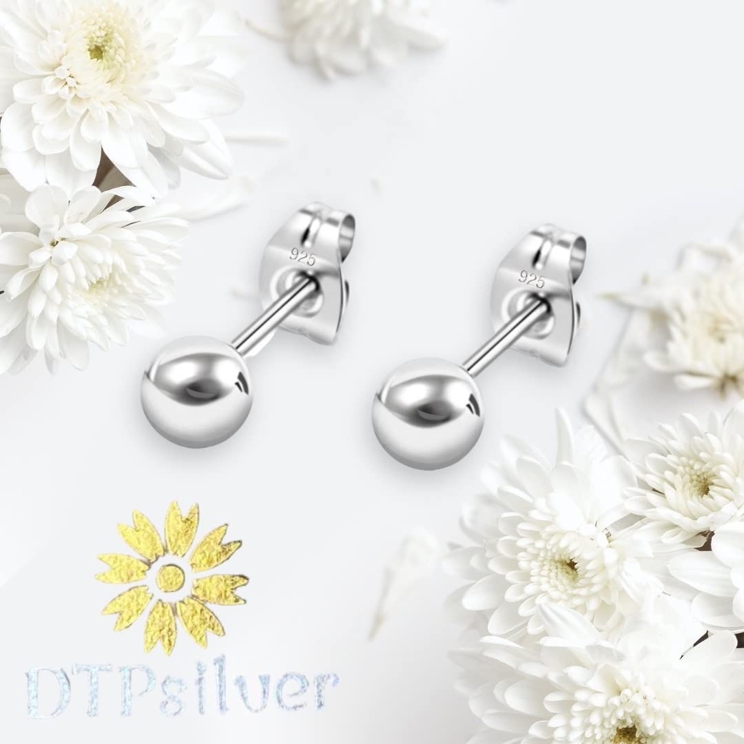 Sterling Silver Ball Stud Earrings for Women & Men - Hypoallergenic 2mm to 12mm Sizes - Perfect for Everyday Wear, Gifts & Special Occasions