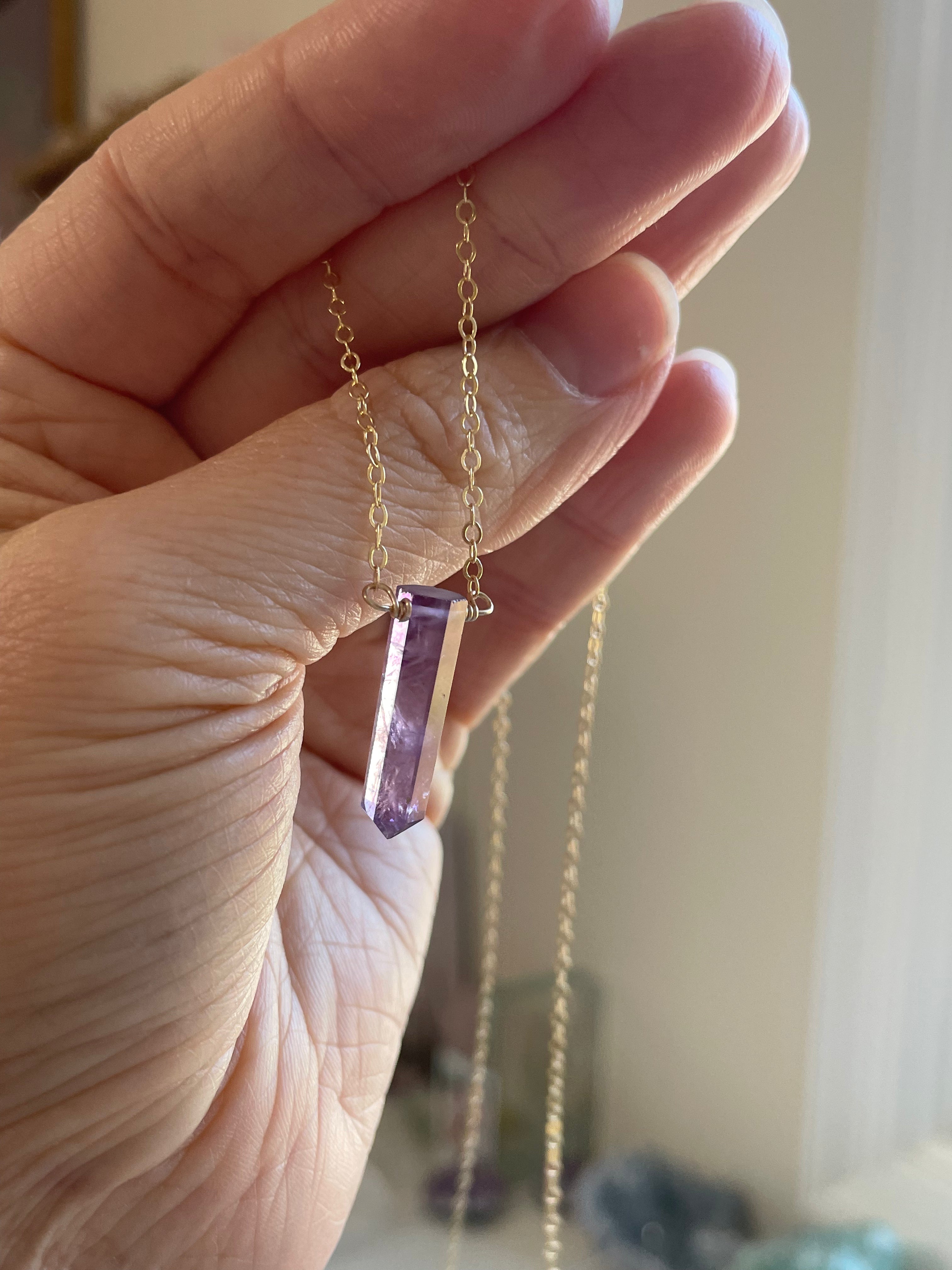 Elegant Amethyst Point Necklace - February Birthstone Crystal Pendant for Women | Perfect for Valentine's Day Gifts, Birthday Presents & Spiritual Healing Jewelry