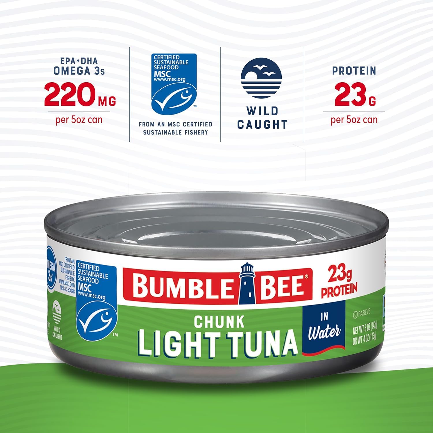 Bumble Bee Chunk Light Tuna in Water, 5 oz Cans (Pack of 10) - Wild Caught Skipjack Tuna - High Protein 23g per Serving - MSC Certified Sustainable Seafood - Non-GMO, Gluten Free, Kosher - Perfect for Salads, Sandwiches & Quick Meals