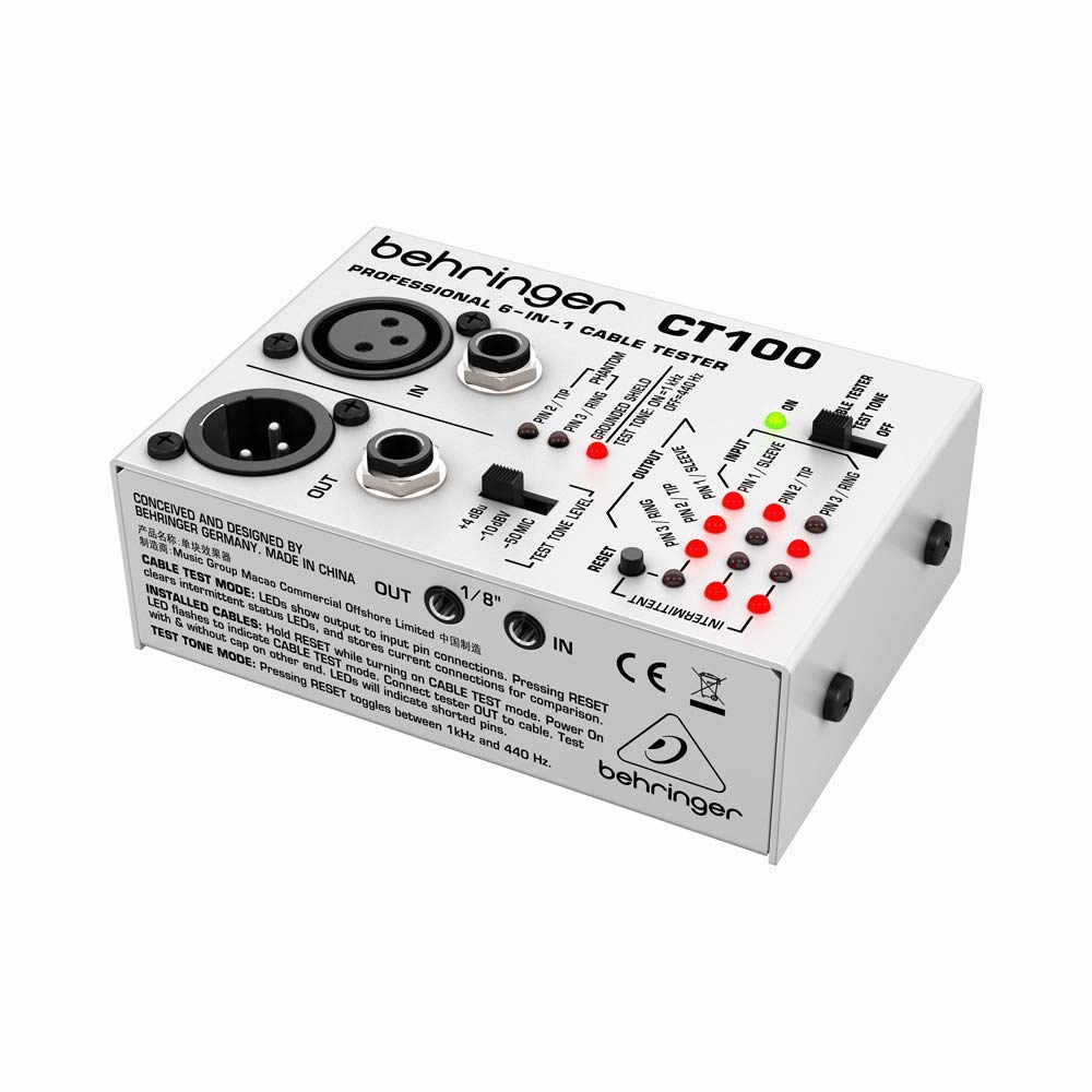 Behringer CT100 6-in-1 Professional Cable Tester for XLR, TRS, RCA, MIDI - Perfect for Studio, Live Sound & DJ Equipment Testing
