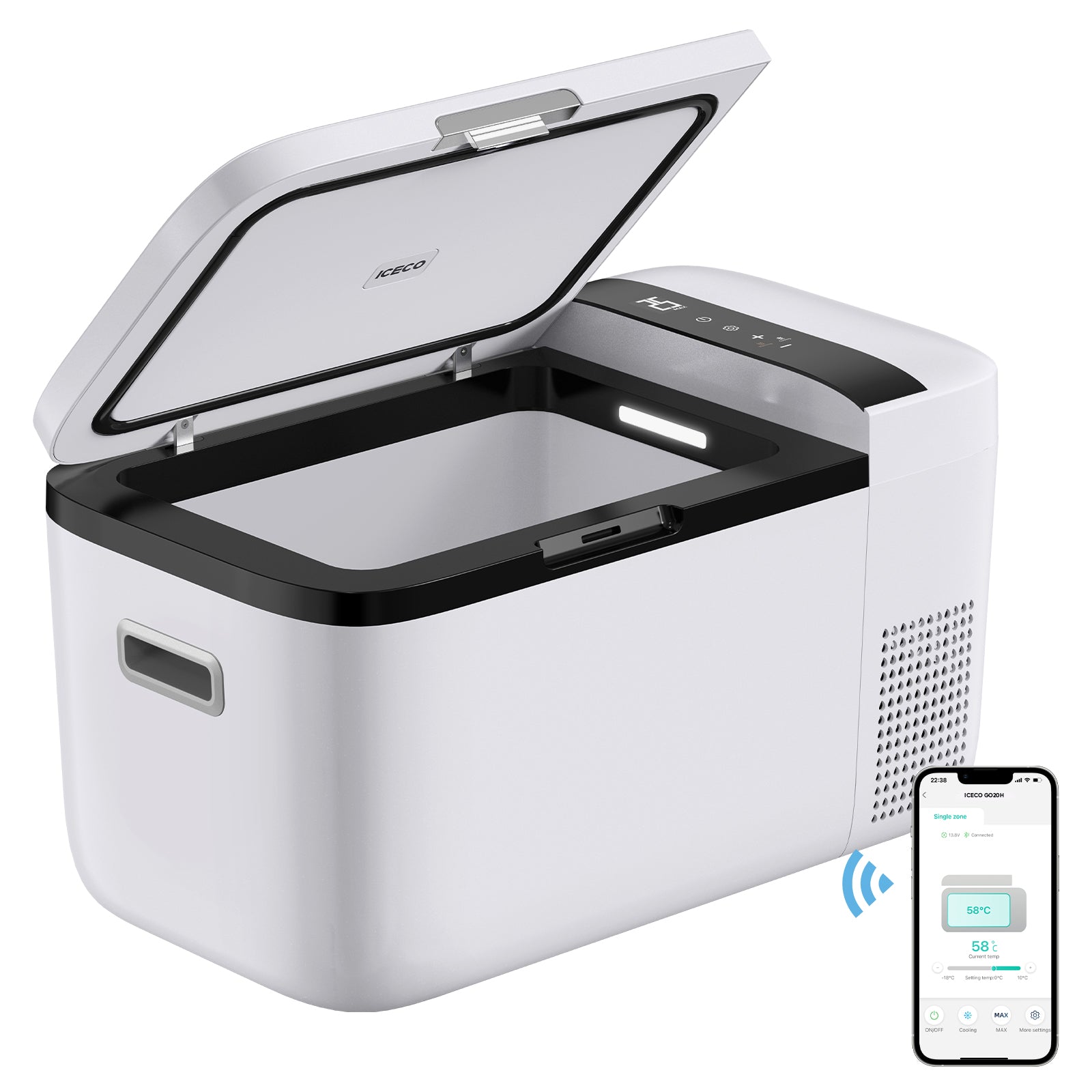 21QT GO20H White Portable Freezer Cooler & Warmer - 12V/24V DC & 110V AC Dual-Power for Road Trips, Camping & Outdoor Adventures | Compact Fridge for Car, RV, Truck & Home Use