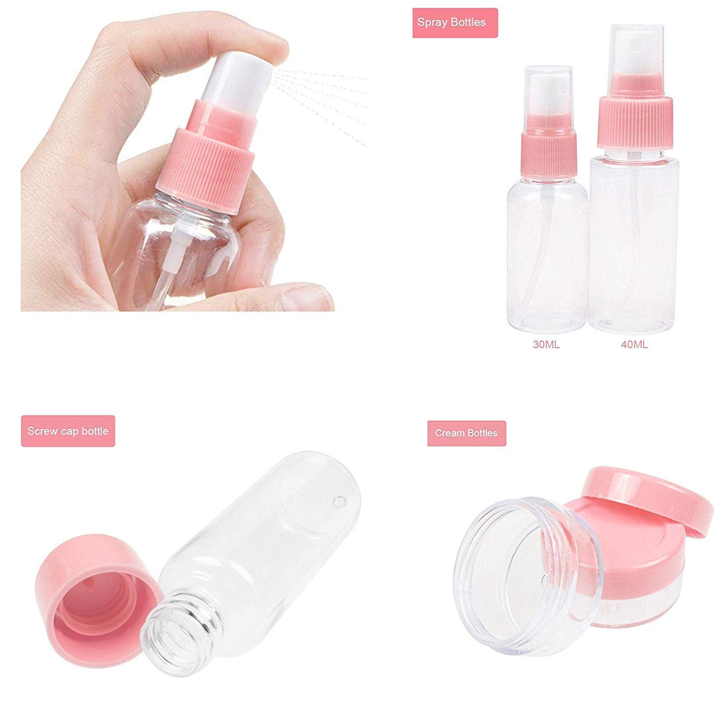 7-Piece Portable Travel Cosmetic Bottle Set - Leakproof Shampoo & Toiletries Containers with Spray Bottles for Toiletries, Liquids & Cosmetics | Perfect for Air Travel, Gym & Vacation Packing