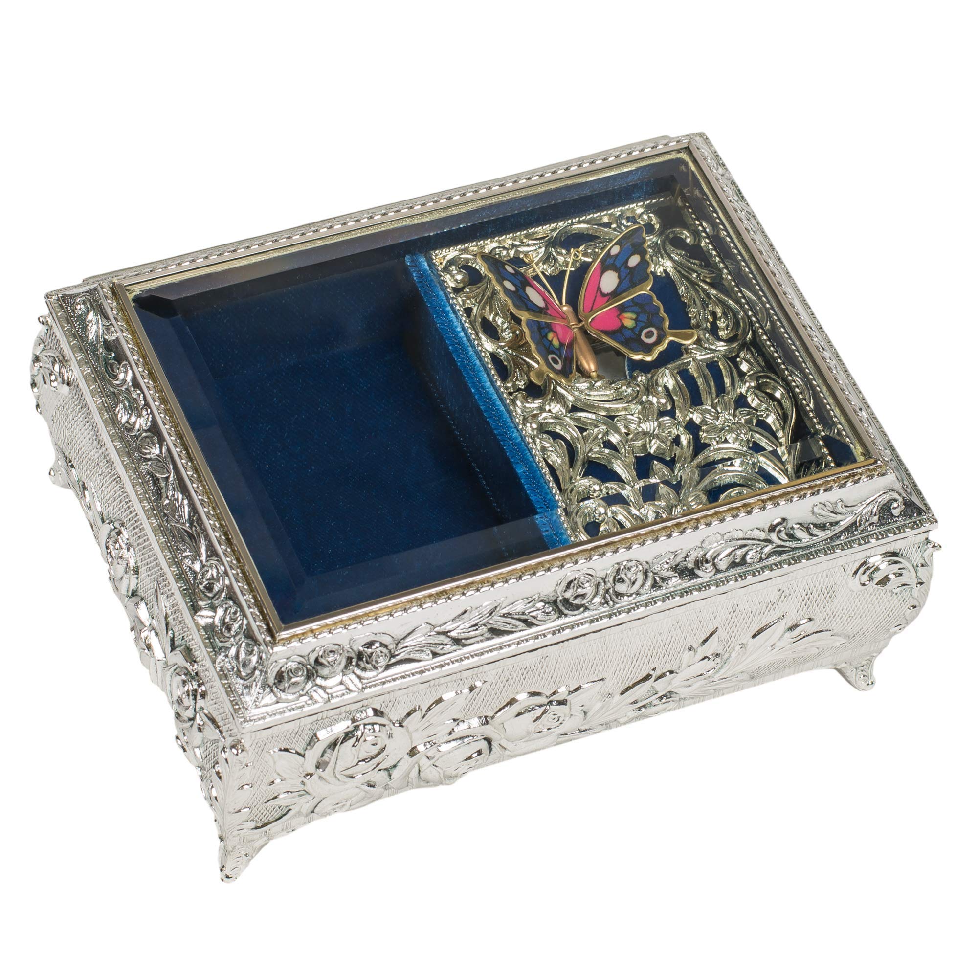 Silver Animated Butterfly Musical Jewelry Box with Moving Wings - Plays Vivaldi's Spring - Perfect Gift for Birthdays, Anniversaries & Home Decor