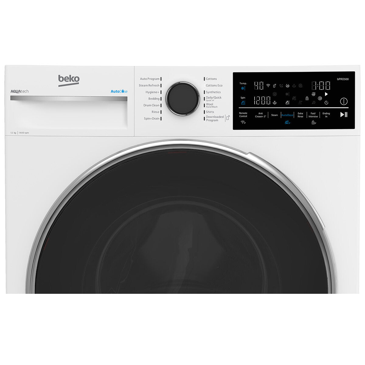 Beko BFLB124ADW 12kg Front Load Washing Machine with AutoDose, WiFi Connectivity & Steam Function - 5 Year Warranty - Perfect for Smart Homes & Large Families