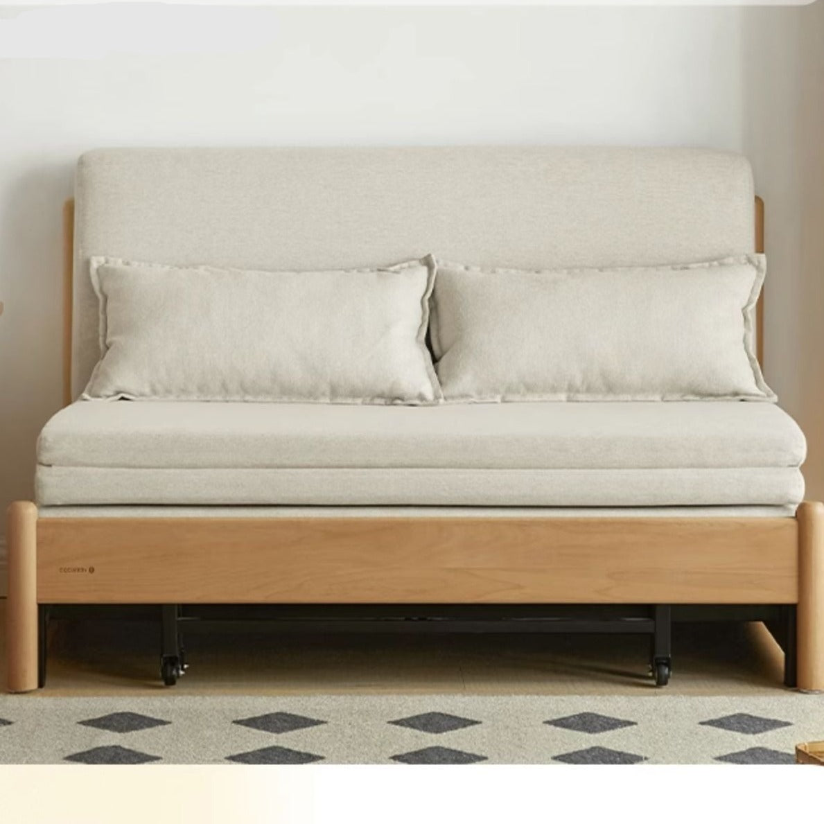 Solid Beech Wood Sofa Bed - Convertible Sleeper Sofa for Small Spaces, Guest Room & Living Room - Comfortable & Space-Saving Furniture