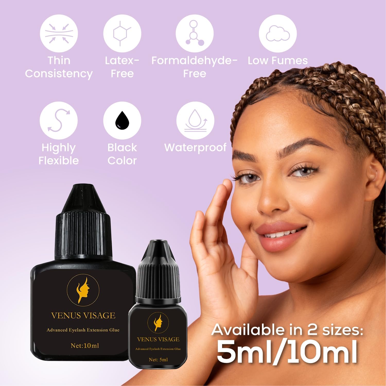 VENUS VISAGE Professional Eyelash Glue - 1-2 Sec Fast Drying, 6-7 Week Long Lasting Bond, Extra Black Strong Hold, Latex Free Lash Adhesive (5ml, 0.16 Fl Oz) - Perfect for Salon, Home Use & DIY Eyelash Extensions