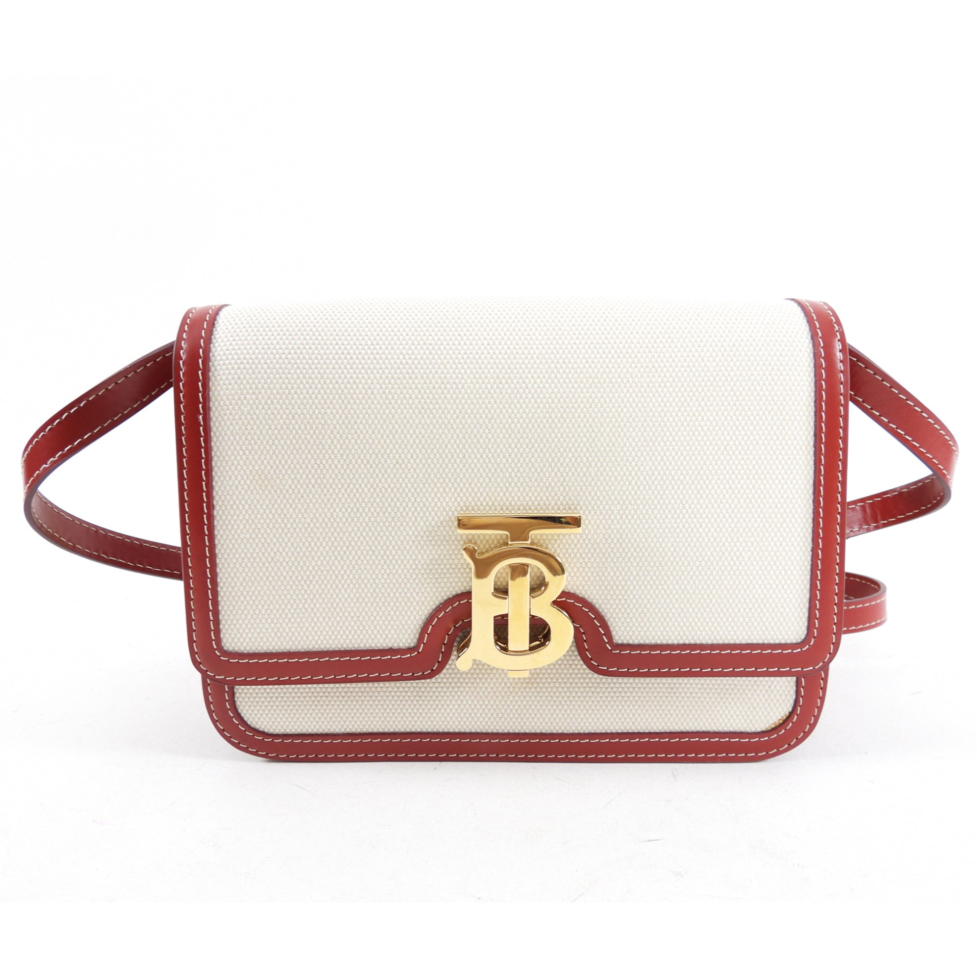 Burberry Small TB Canvas Toile and Red Leather Crossbody Bag for Women | Luxury Designer Handbag for Everyday Use, Date Night & Travel Accessories