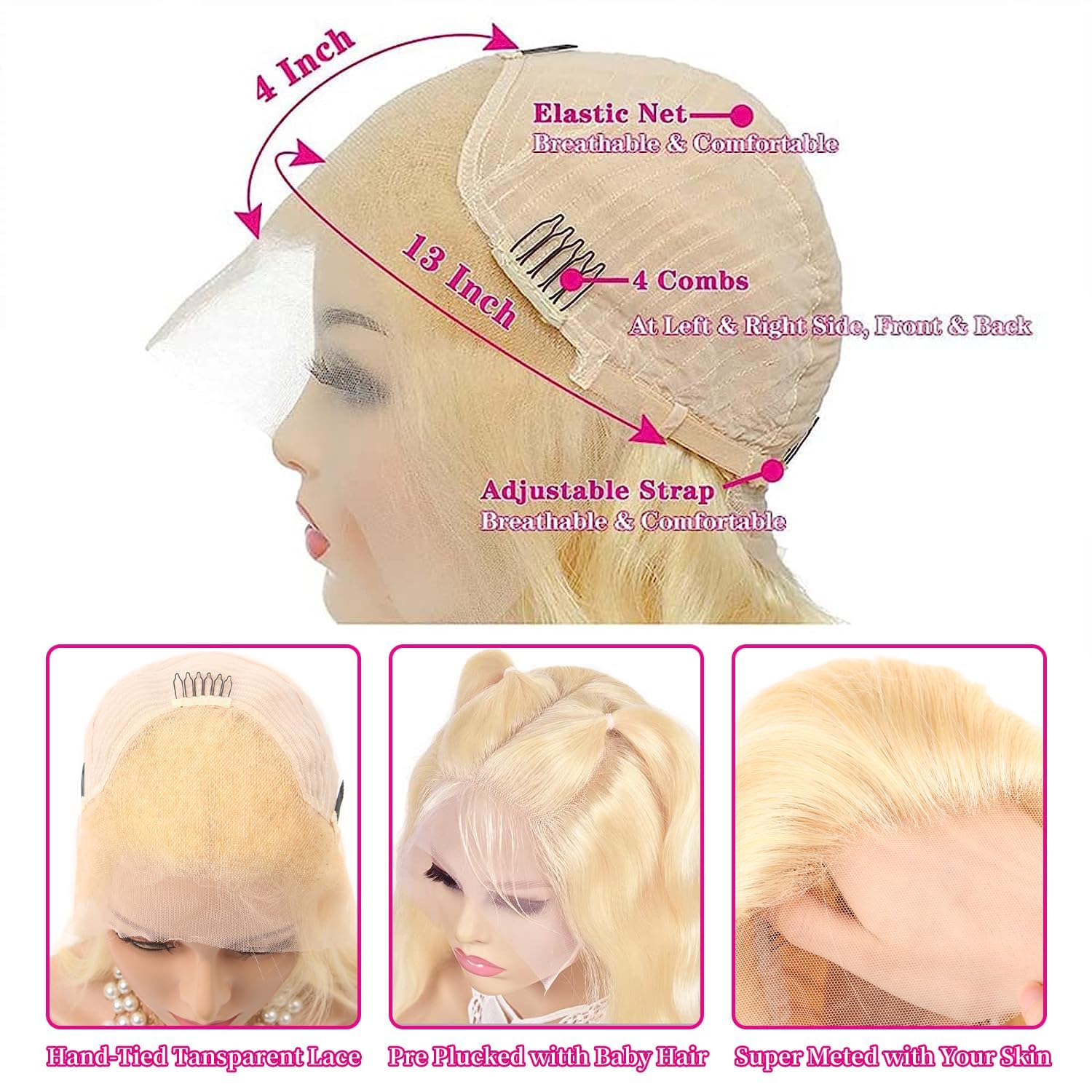 613 Blonde Lace Front Wig Human Hair - 28 Inch Body Wave 13x4 HD Lace Frontal Wig with Pre-Plucked Hairline, 180% Density & Baby Hair | Perfect for Cosplay, Daily Wear & Special Occasions