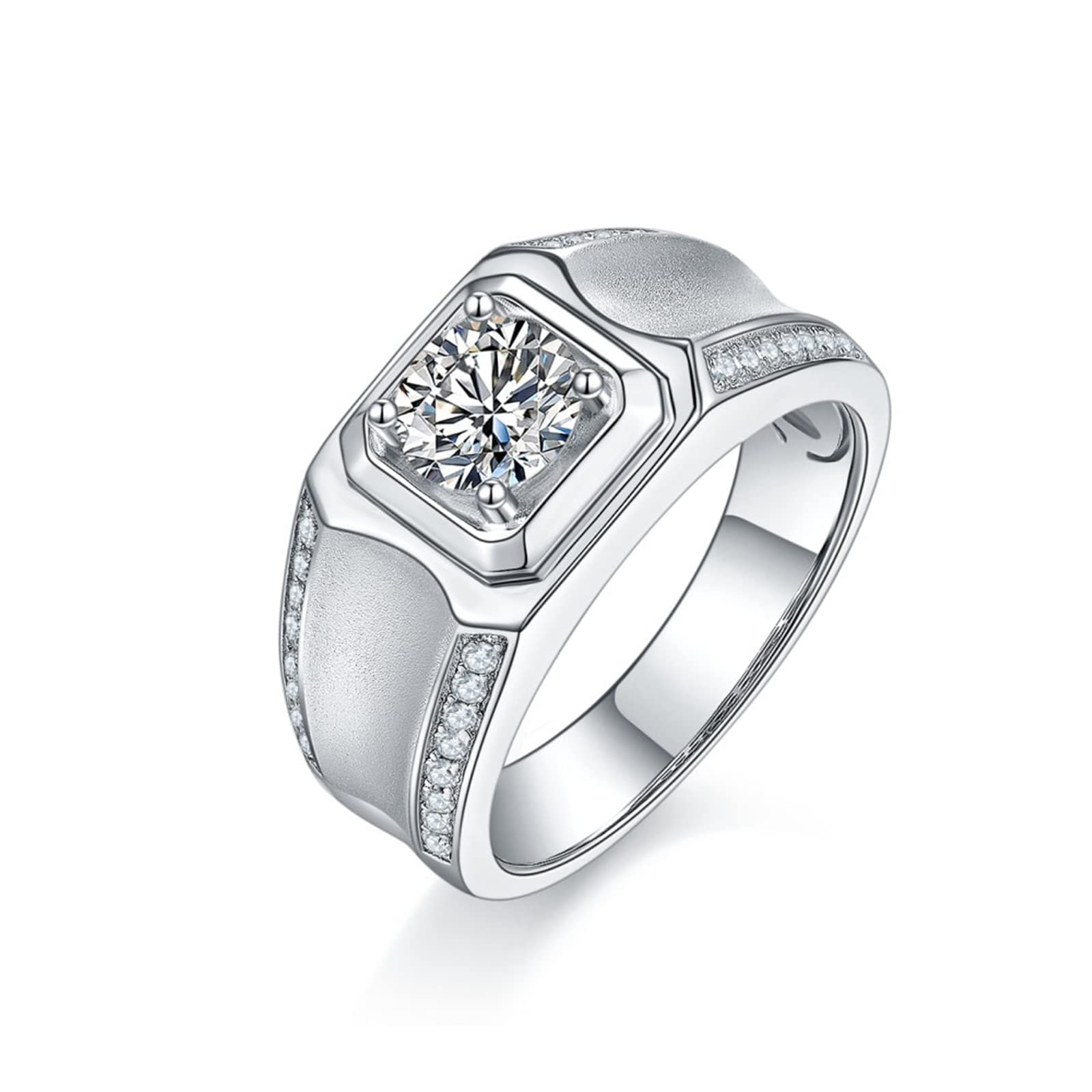 Aokarry 925 Sterling Silver Men's Ring - Cubic Zirconia Square Wide Band Wedding Ring for Men | Durable & Hypoallergenic Silver Jewelry Gift for Him, Anniversary, Engagement, Prom & Special Occasions