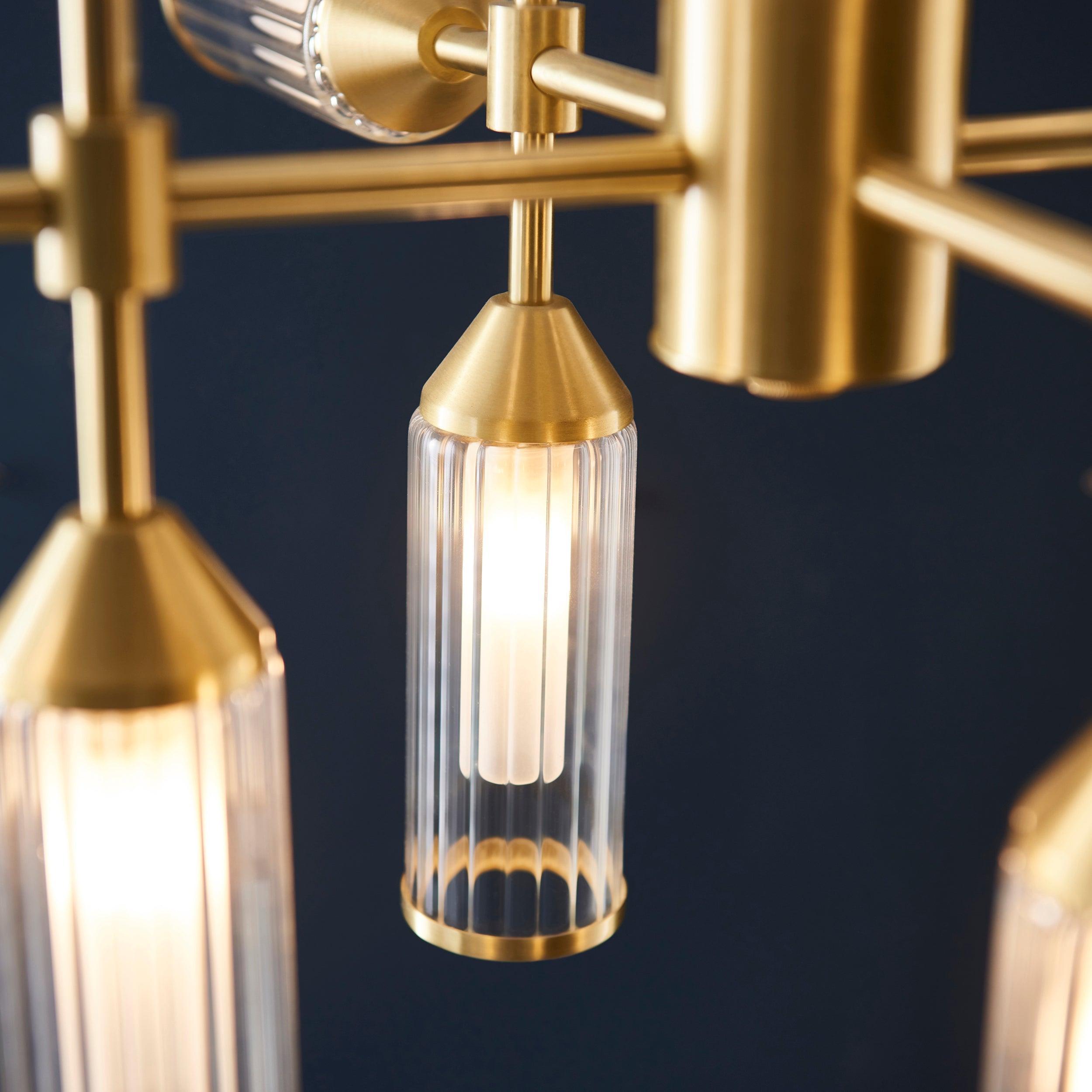 Belsize 12-Light Modern Pendant Ceiling Light with Ribbed Glass Shades - Perfect for Dining Room, Kitchen Island & Living Room Lighting