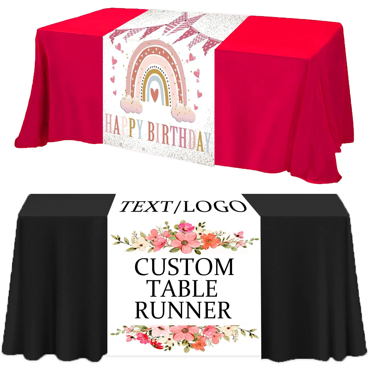 Custom Printed Table Runner with Business Logo - Personalized Table Decor for Weddings, Birthdays, Anniversaries & Trade Shows - Premium Table Cloth for Events, Parties & Corporate Branding