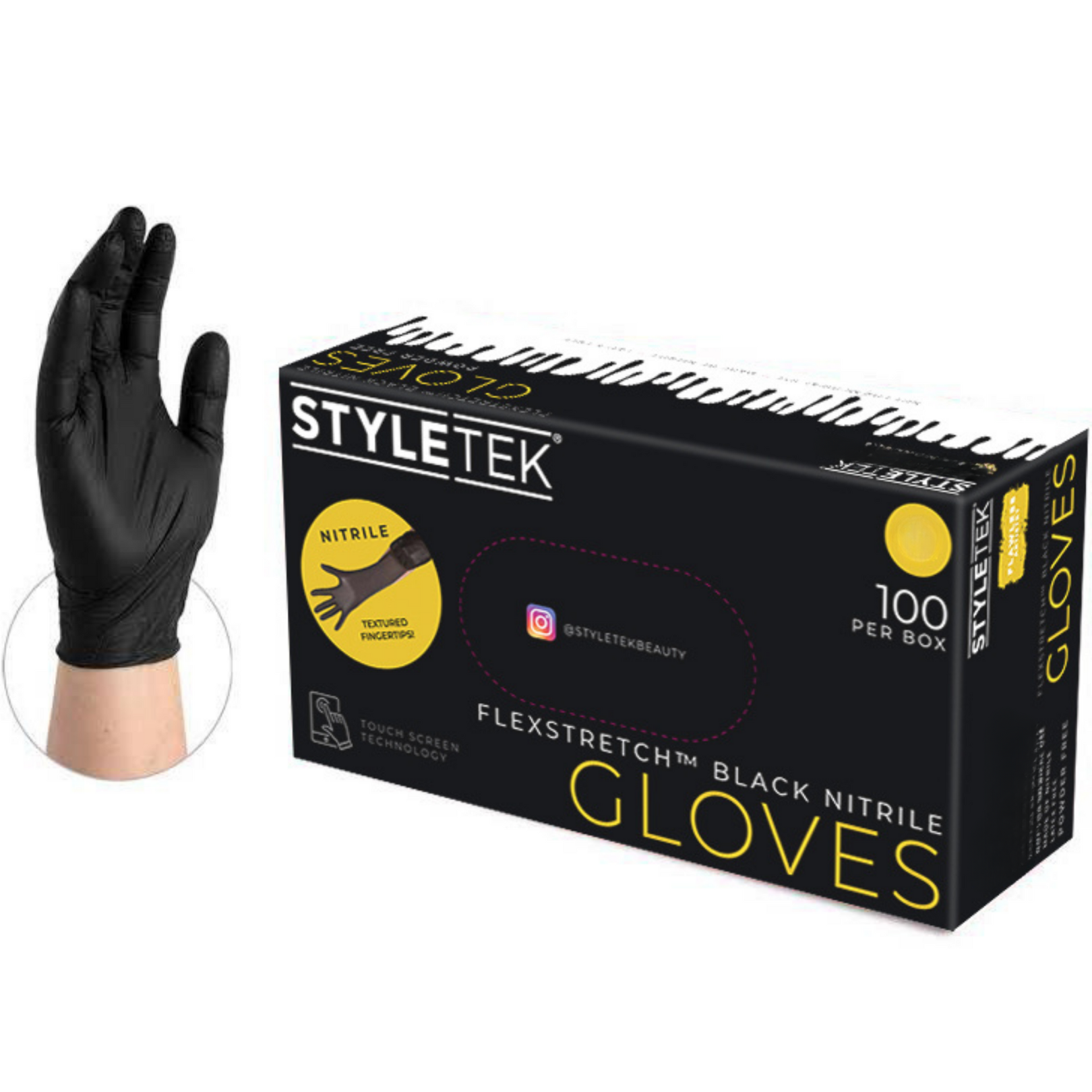 Styletek Black Powder-Free Nitrile Gloves - Large Size, 100 Count Box | Disposable Protective Gloves for Medical, Dental, Cleaning & Food Handling | Latex-Free, Durable & Comfortable for Healthcare & Industrial Use