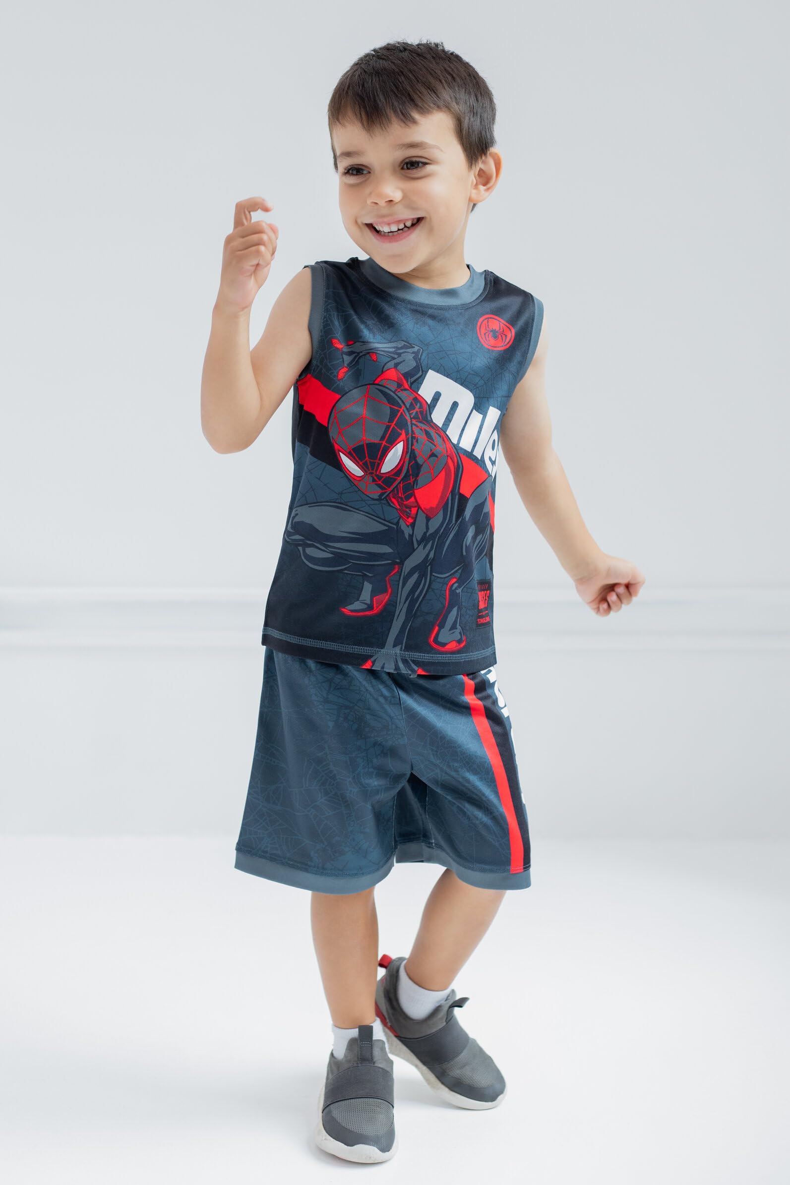 Marvel Spider-Man Miles Morales Hulk Mesh Jersey Tank Top & Basketball Shorts Set for Boys (2T-20) - Superhero Costume, Cosplay & Sports Wear for Kids