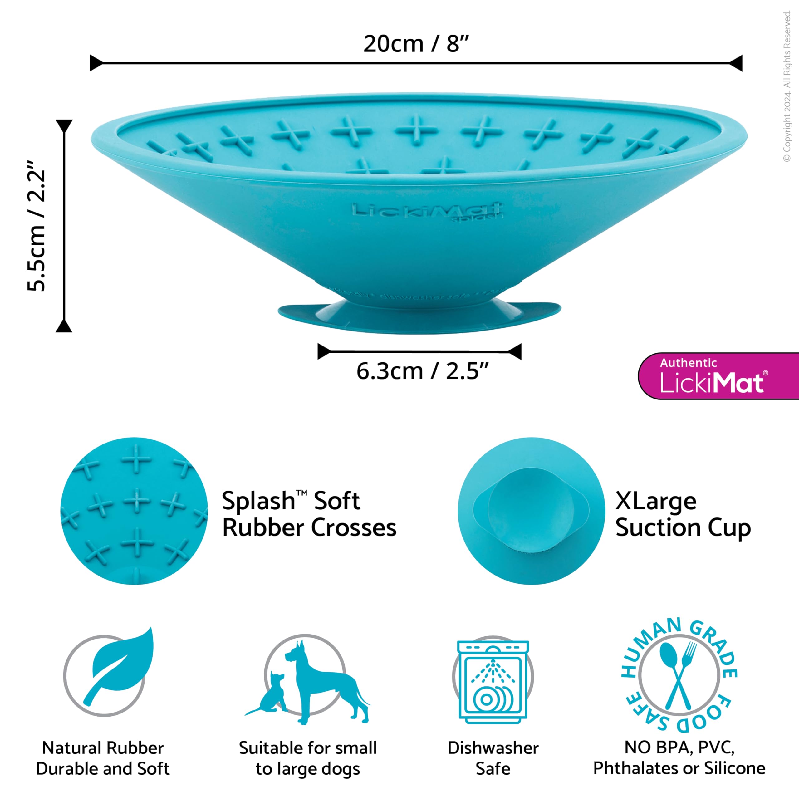 LickiMat Splash - Slow Feeder Dog Bowl & Anxiety Relief Lick Mat for Dogs | Non-Slip Pet Feeding Mat for Food, Treats, Yogurt & Peanut Butter | Fun Interactive Puzzle Toy for Mealtime & Grooming Sessions | Turquoise
