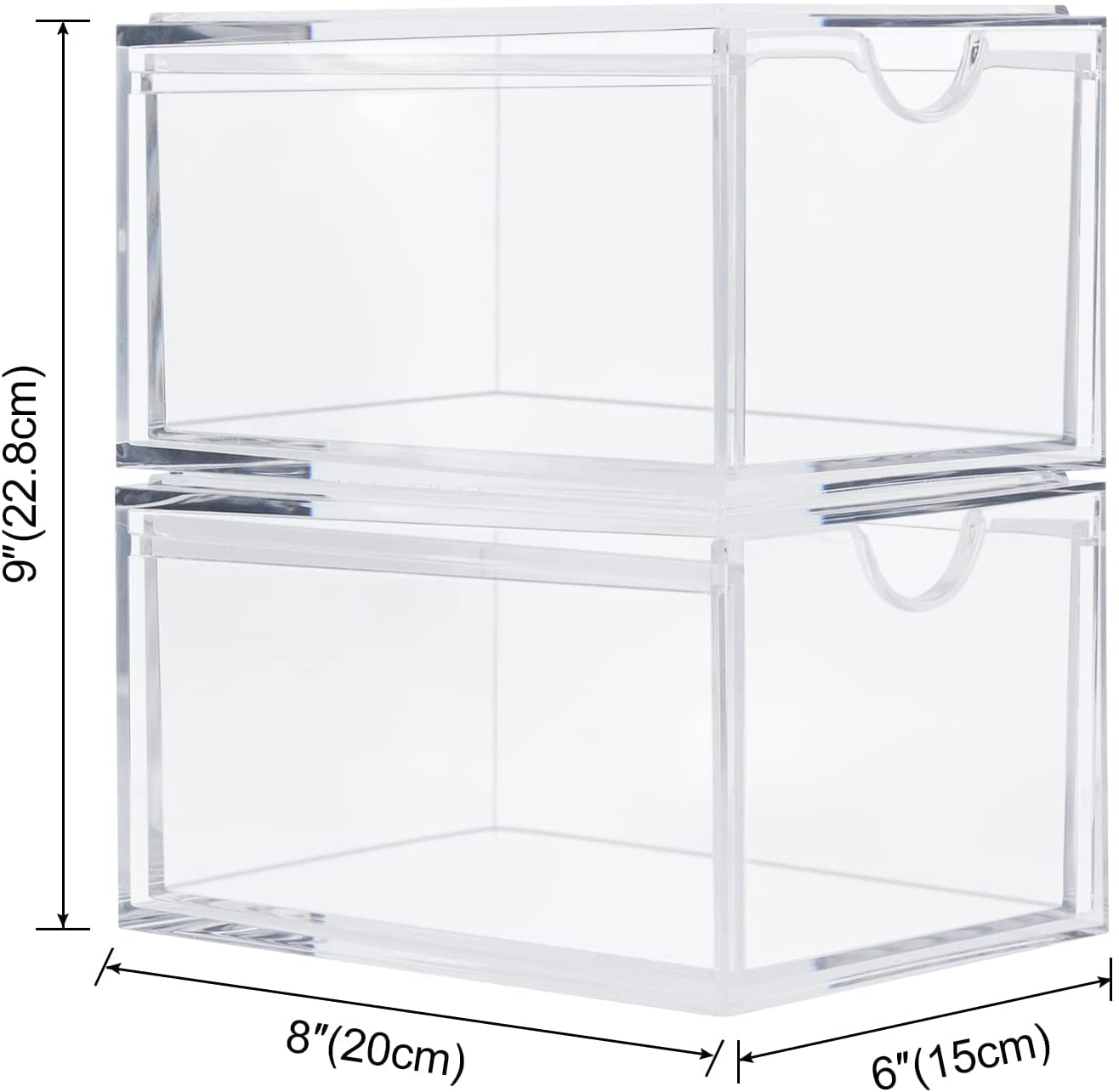 Stackable Acrylic Makeup Organizer - Set of 2 Clear Drawers for Bathroom & Bedroom Storage