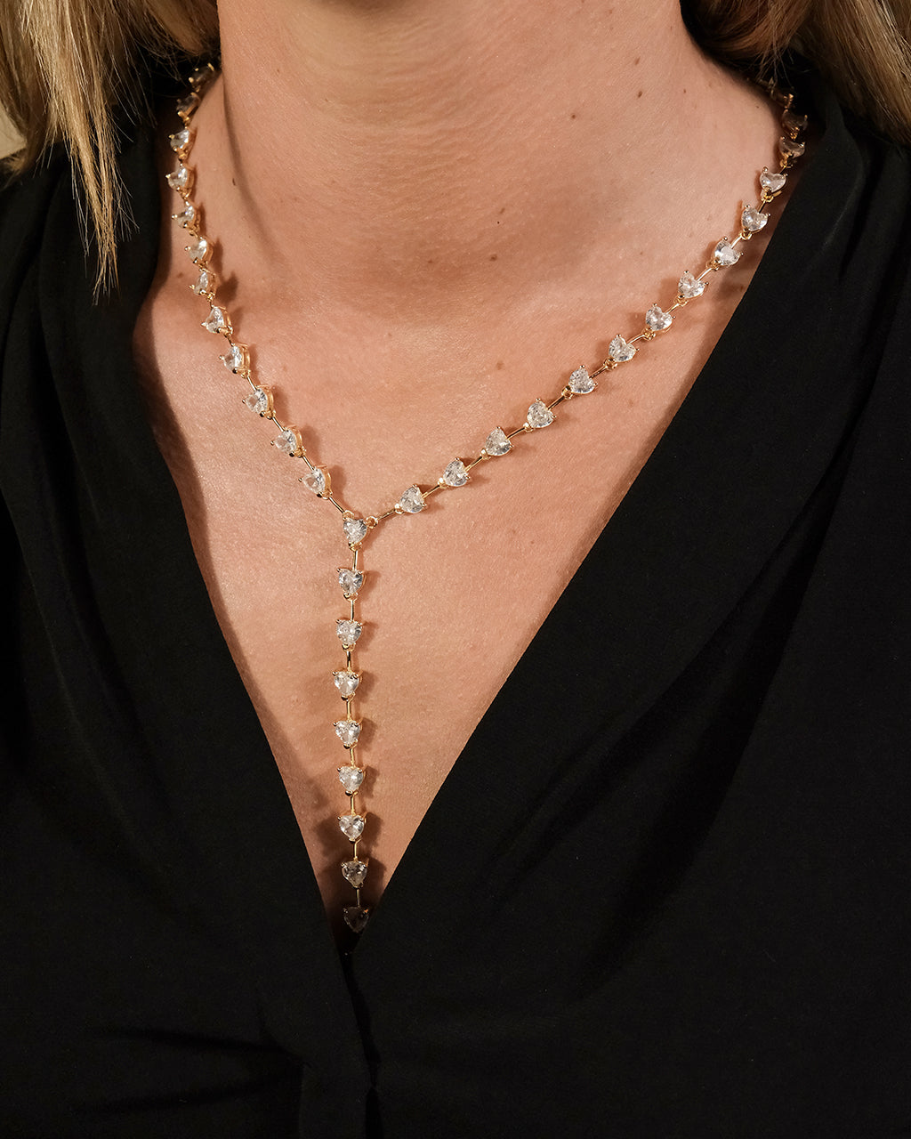 Tasha CZ Heart Lariat Necklace - Elegant Layered Dainty Gold Plated Chain for Women | Perfect for Valentine's Day, Anniversary Gifts & Date Night Jewelry