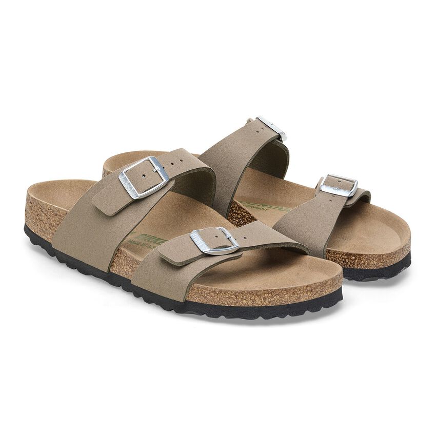 Birkenstock Sydney Vegan Sandals in Gray Taupe - Comfortable & Stylish Vegan Leather Slides for Women - Perfect for Casual Wear, Beach, and Everyday Comfort
