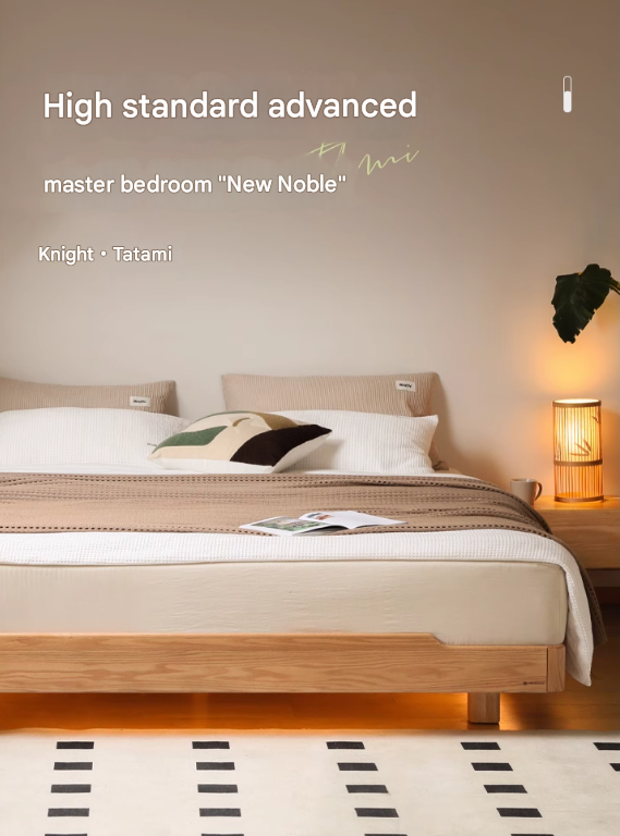 Solid Oak Wood Floating Platform Bed - No Headboard Modern Minimalist Bed Frame with LED Lights for Bedroom, Guest Room, or Studio Apartment