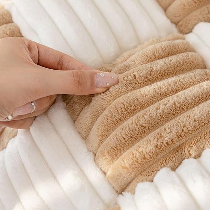 **Funny Pet Couch Cover for Dogs & Cats - Soft Fuzzy Sofa Protector, Cream Plaid Cozy Dog Mat (47.24