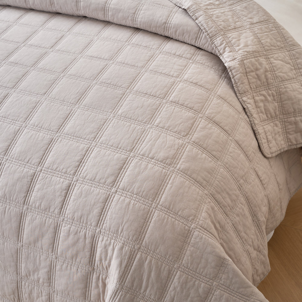 Embroidered Square Light Sand Coverlet Queen Size - Soft & Breathable Bedspread for All Seasons | Perfect for Bedroom Decor, Guest Room, and Hotel Use