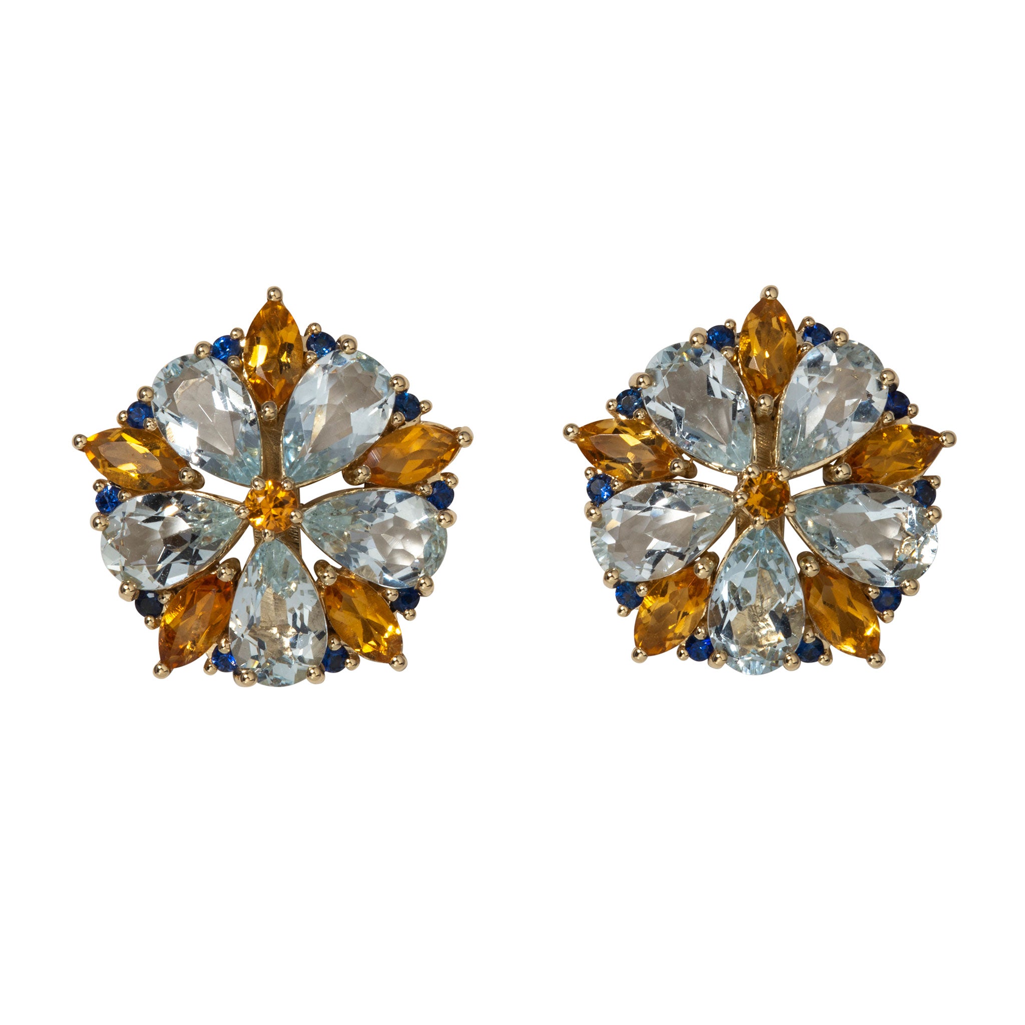 14K Yellow Gold Aquamarine Citrine Sapphire Earrings for Women - Elegant Dangle Drop Earrings for Wedding, Party & Special Occasions