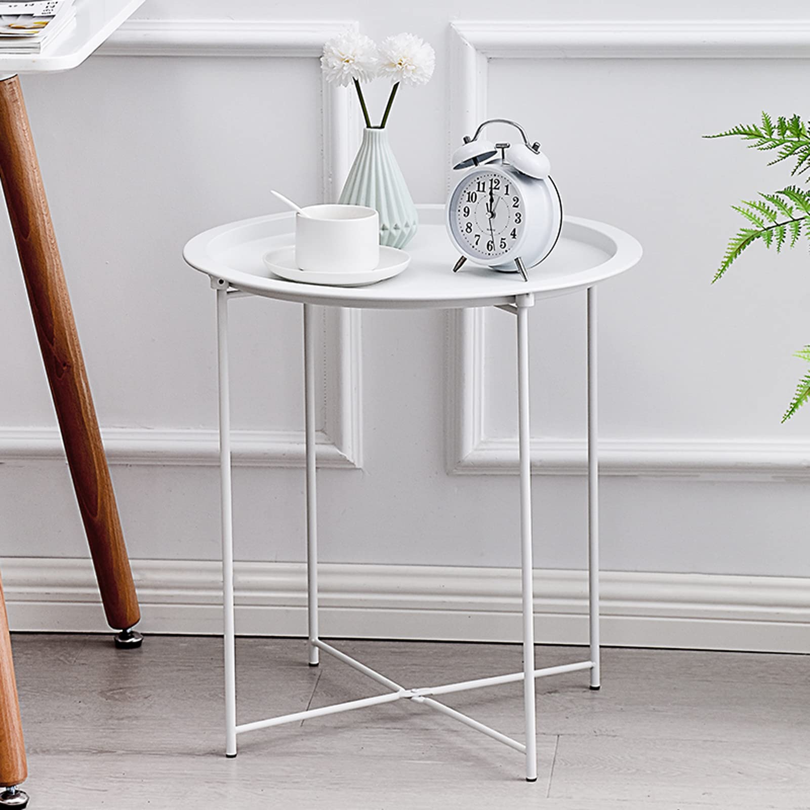 GadnRm Round Metal Side Table - Waterproof Outdoor Coffee Table with Removable Tray for Patio, Living Room & Bedroom | End Table for Sofa & Accent Furniture | Indoor/Outdoor Use