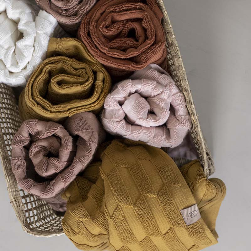 METTE DITMER Geo Bath Towel - 100% Organic Cotton, 70x133cm (27x52 Inches), Sand Color - Ultra Soft & Absorbent for Spa, Beach & Luxury Bathroom Use