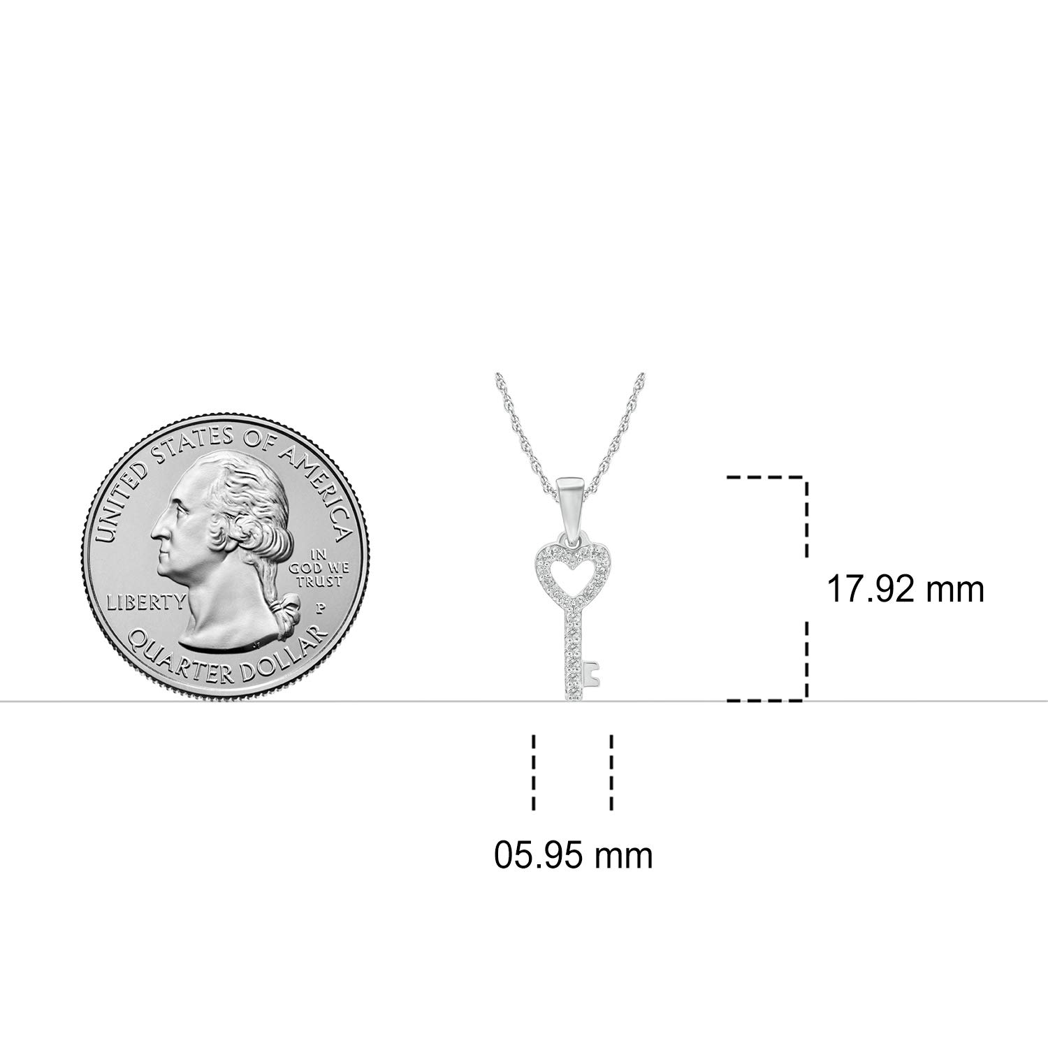 1/10cttw Diamond Heart Key Pendant Necklace for Women - 10K White Gold Key Heart Pendant with Round White Diamonds - 18