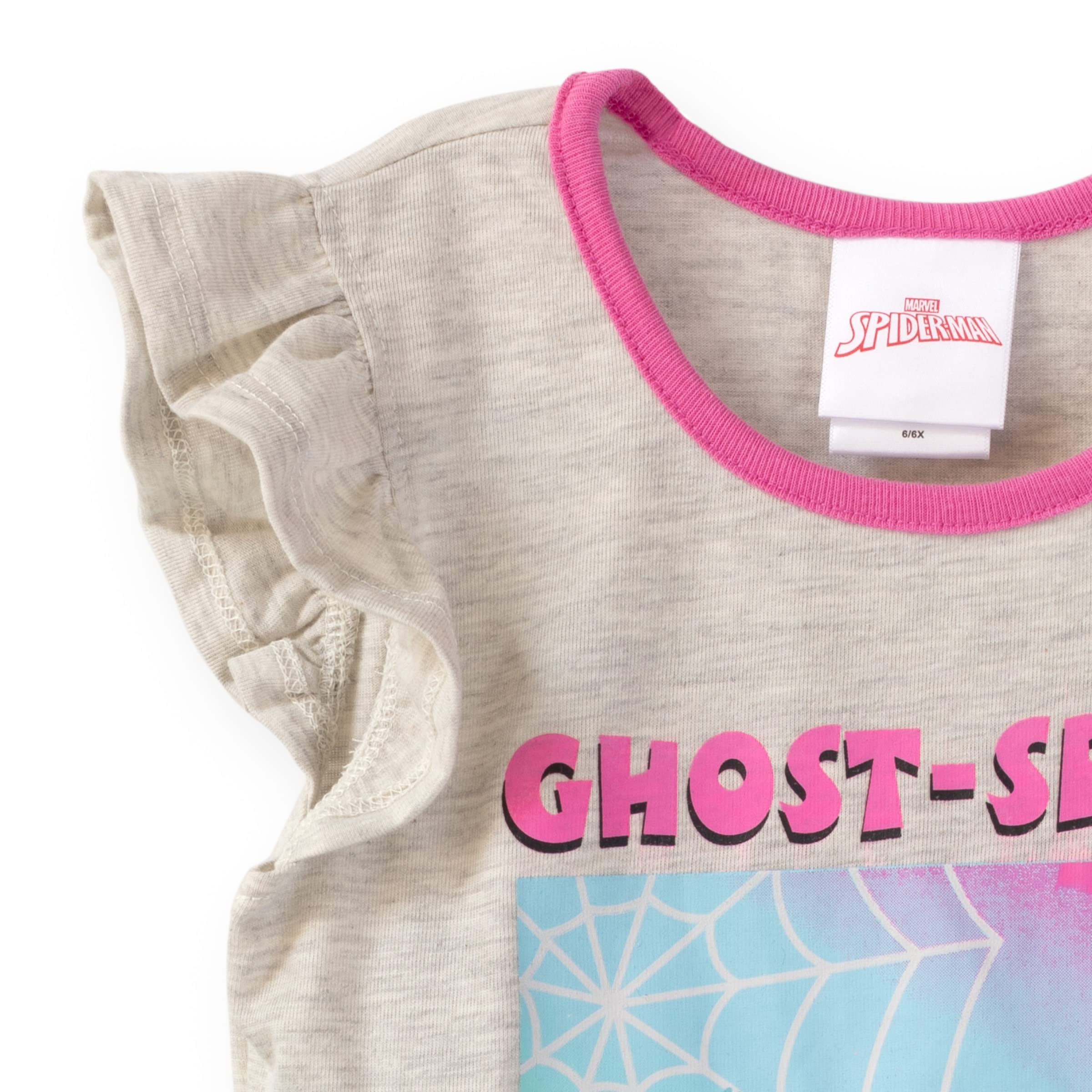 Marvel Ghost-Spider Graphic Print Ruffle T-Shirt & Leggings Set for Kids - Superhero Costume, Cosplay Outfit, Halloween Dress Up, Birthday Party Theme Wear