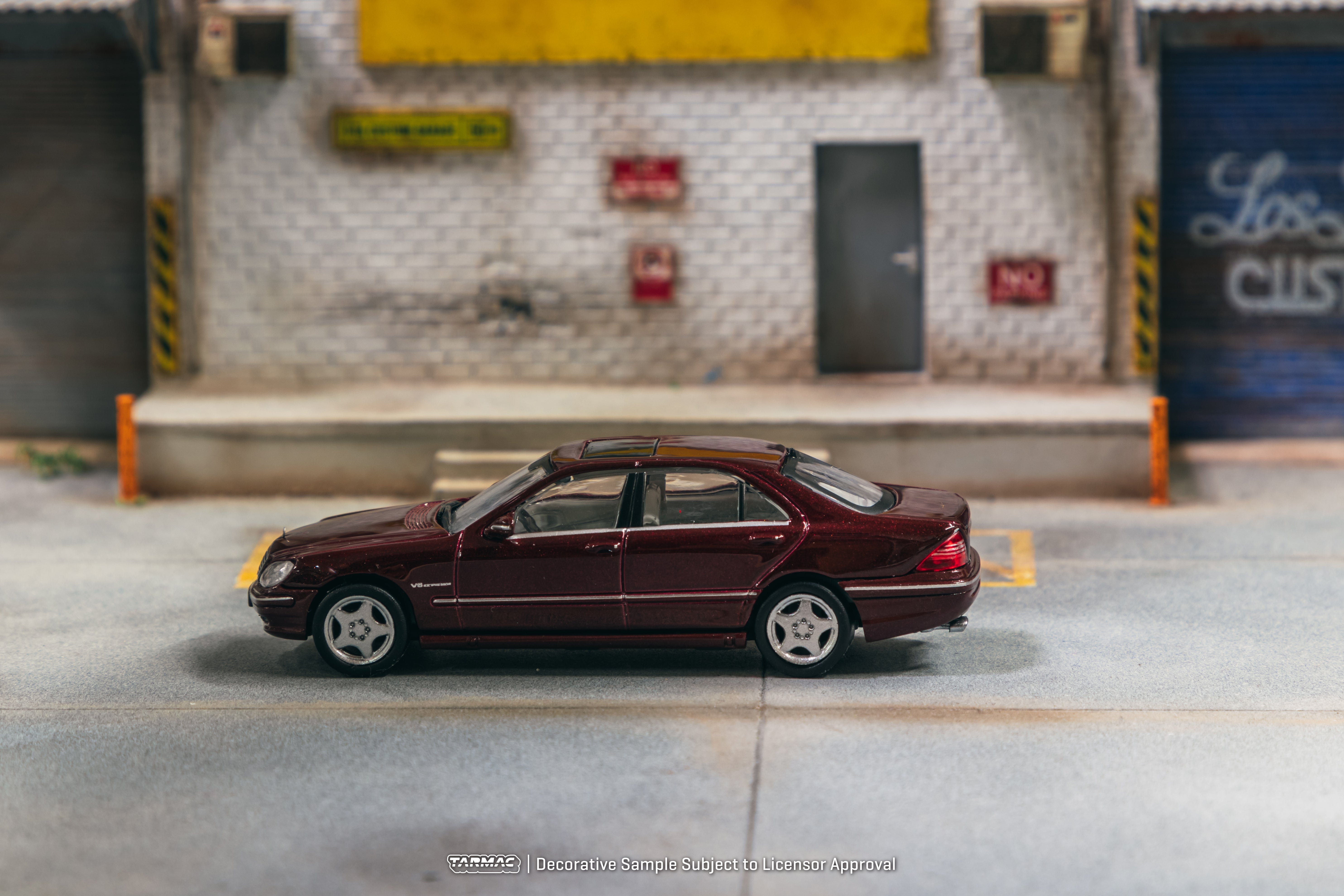 Tarmac Works 1/64 Scale Mercedes Benz S 55 AMG Diecast Model Car - Bordeaux Red Metallic Finish | Collectible Miniature Vehicle for Display & Racing Scenes