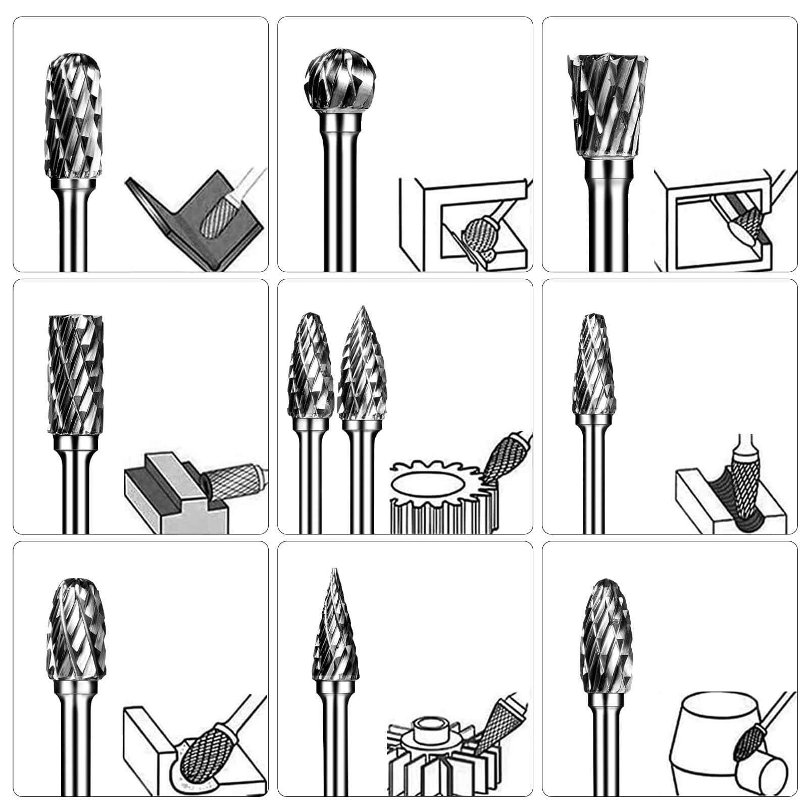 20Pcs Tungsten Carbide Burr Set - 1/8