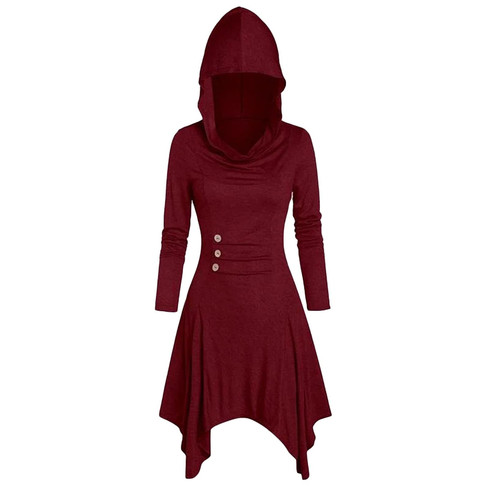 KPYTLBV Women's Lace-Up Asymmetric Hooded Casual Dress - Solid Button Front Curvy Fit for Everyday Wear | Perfect for Office, Dates & Outings