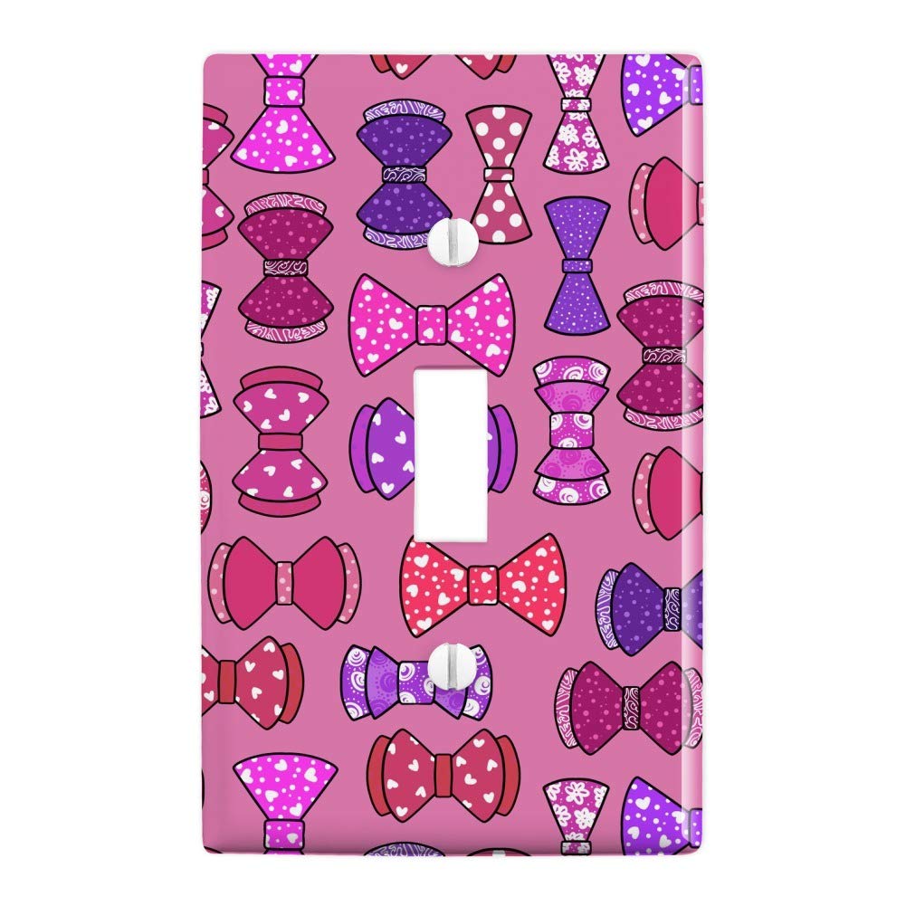 Cute Pink and Purple Bow Pattern Plastic Wall Decor Light Switch Plate Cover - Girly Room Decor for Bedroom, Nursery, Kids Room, Bathroom