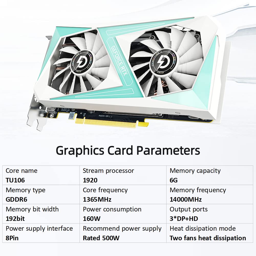 YIWENG RTX 2060 6GB GDDR6 Gaming Graphics Card - 192-bit, 8K Resolution Support, 3xDP+HD Output - Perfect for PC Gaming, VR, and 4K Video Editing