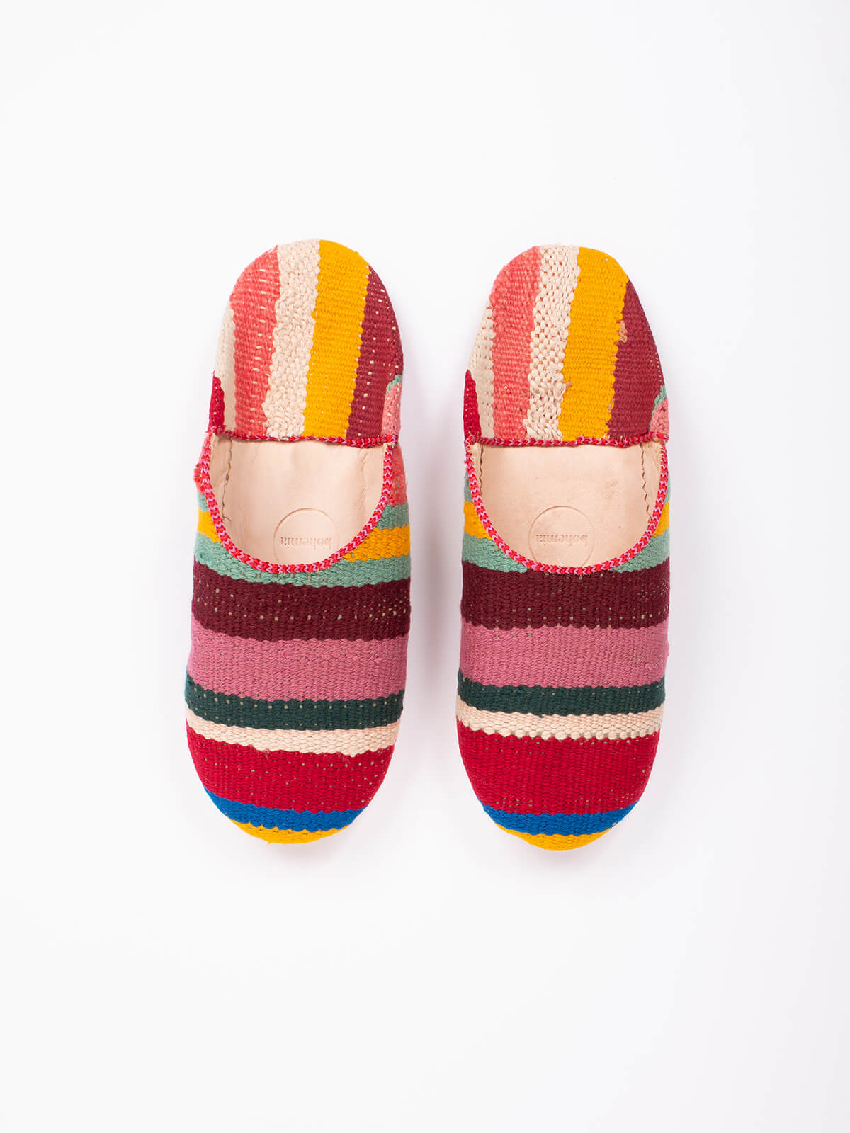 Authentic Moroccan Boujad Babouche Slippers - Handmade Leather House Shoes with Carnival Stripe Design | Perfect for Home, Lounge & Cultural Events