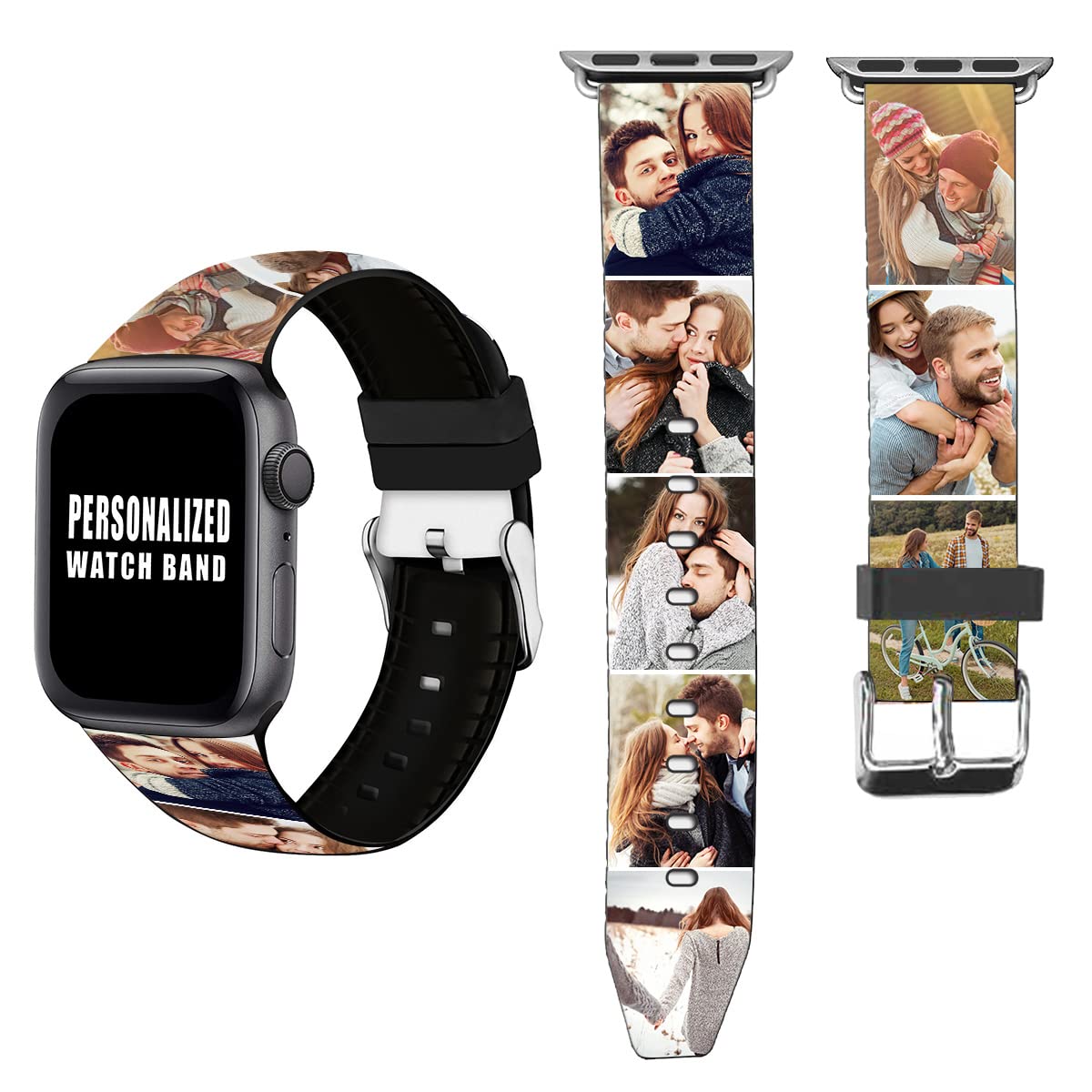 Custom Photo Apple Watch Bands 42mm 44mm 45mm - Personalized Silicone Sport Loop with Silver Buckle for iWatch Series - Perfect Gift for Men & Women - Gym, Running, Work & Everyday Wear
