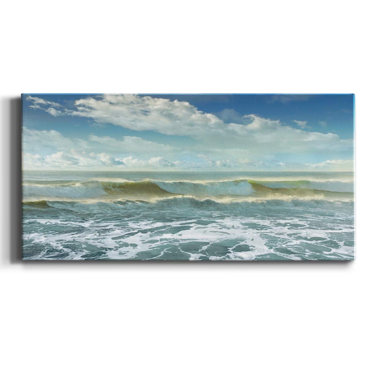 Modern Ocean Surf Canvas Wall Art - Blue Beach Landscape Print for Living Room, Bedroom, Bathroom & Office Decor - Ready to Hang 24x48 Inches - Coastal Home & Vacation House Wall Decor