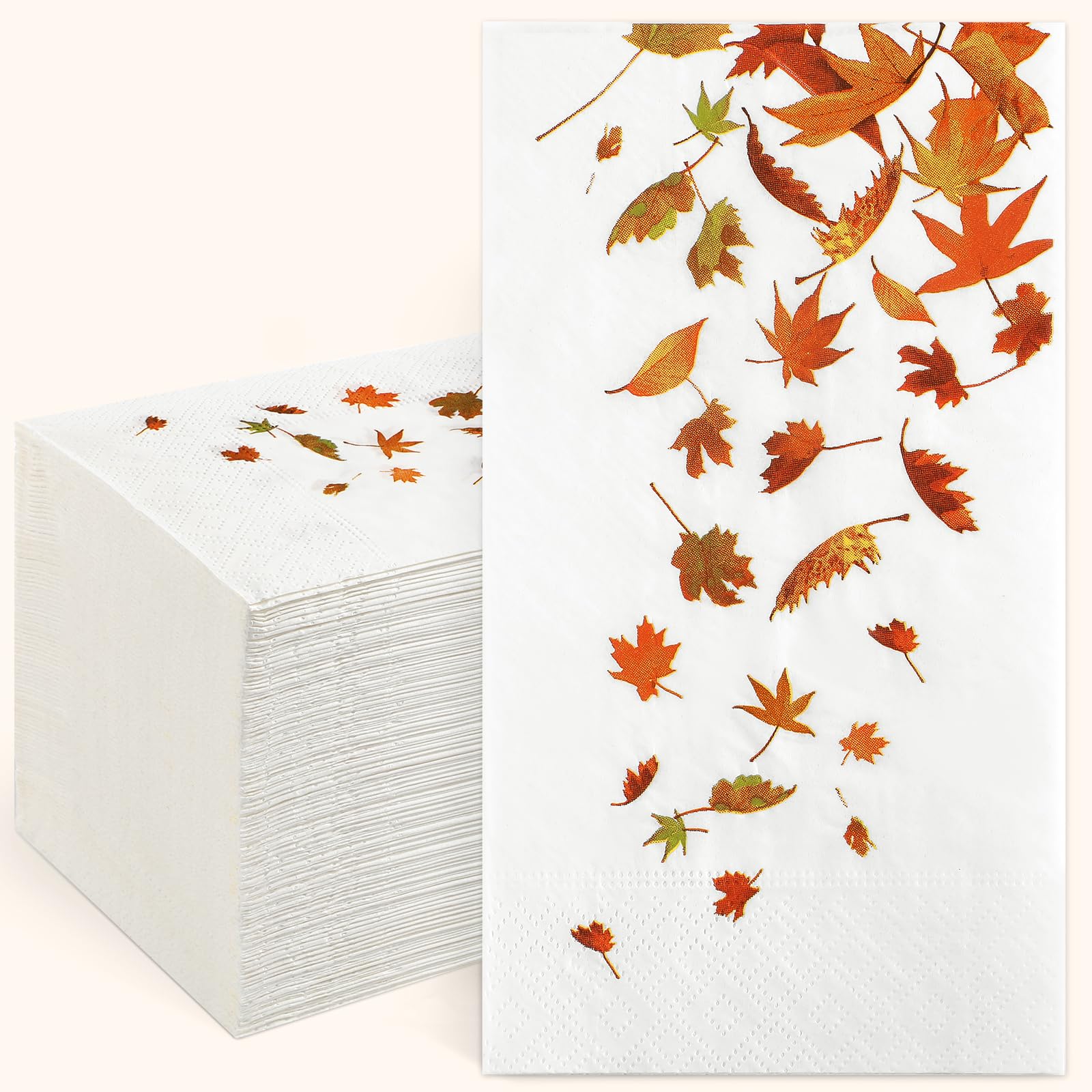100PCS Fall Leaves Napkins - 3-Ply Disposable Thanksgiving Napkins for Bathroom & Kitchen | Decorative Autumn Paper Guest Towels | Perfect for Thanksgiving Dinner, Fall Home Decor & Party Table Settings