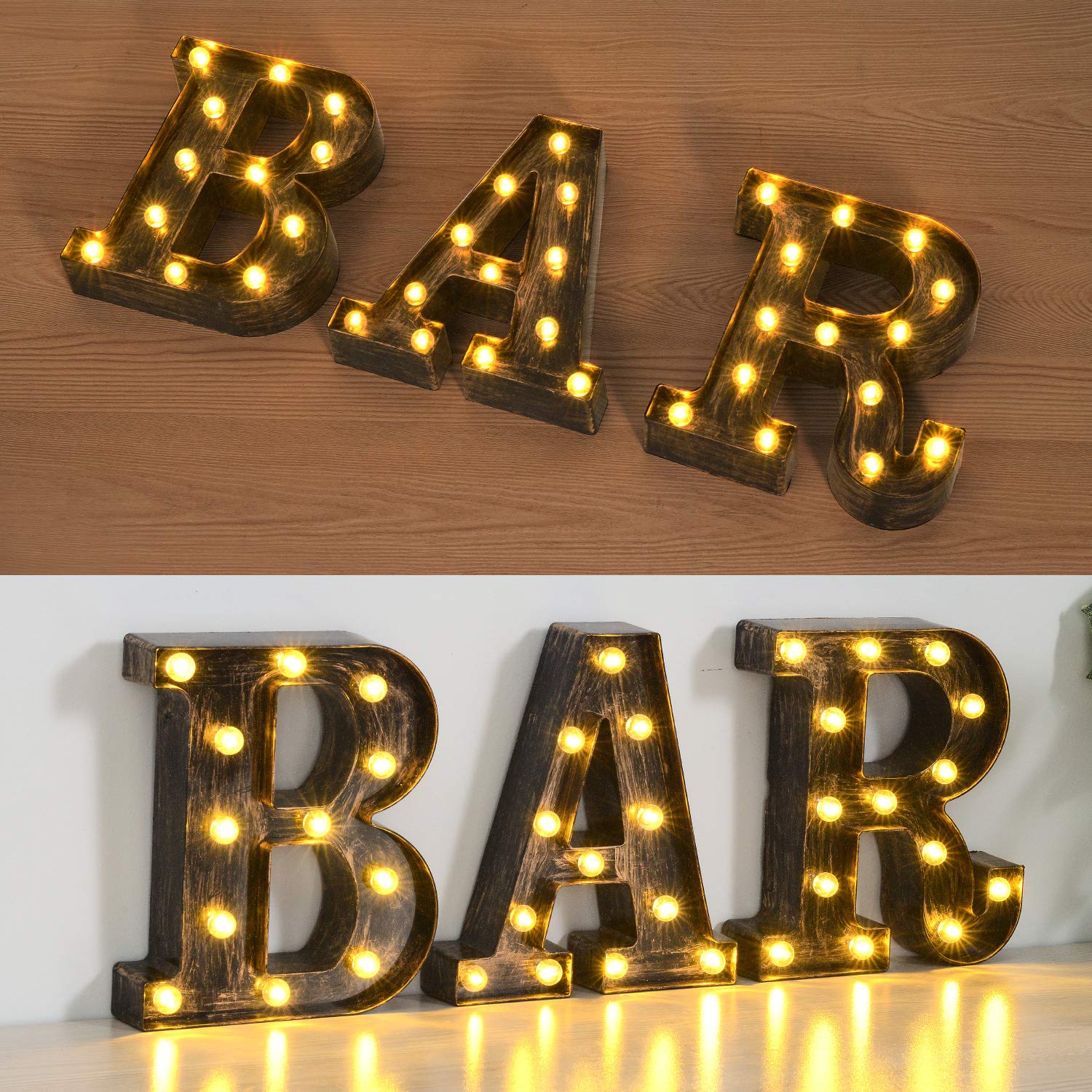Rdutuok LED Marquee Letters Lights - Battery Powered BAR Signs with Remote Control, Industrial Style Letter Lamp for Home, Pub, Wedding & Party Decor - Perfect for Wall Decor, Backdrop Lighting & Nightclub Atmosphere