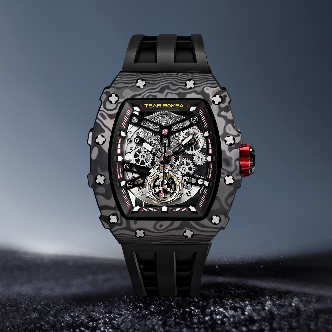 Luxury Automatic Mechanical Watch for Men - Japanese Movement, 50M Waterproof, Square Case with Luminous Hands & Fluorine Rubber Strap - Elegant Dress Watch for Business, Formal Occasions & Gifts