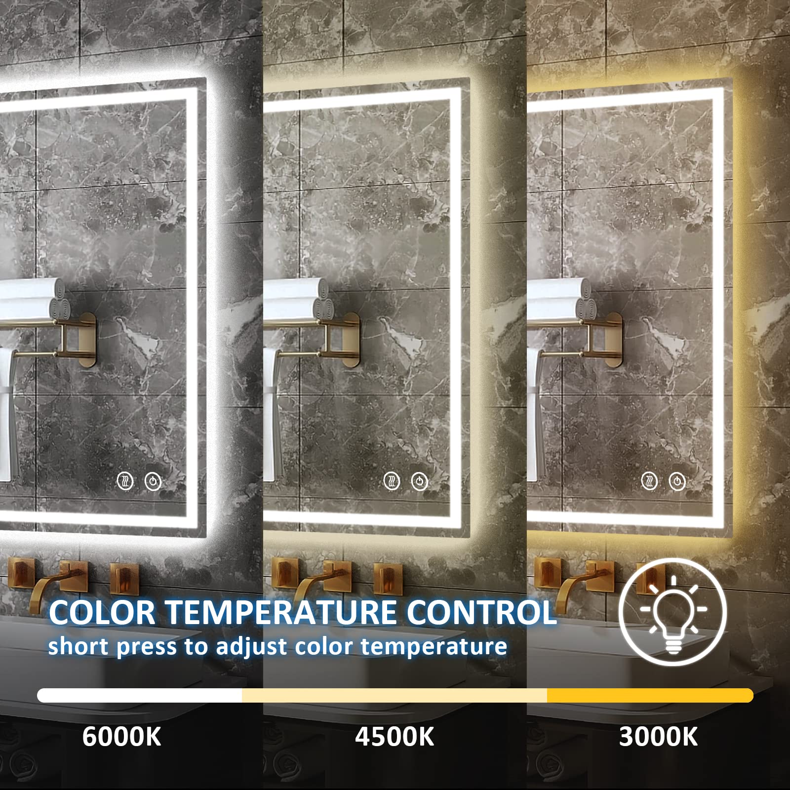 36 x 28 Inch LED Bathroom Mirror with Lights - Dimmable Touch Control, Anti-Fog & Waterproof, Wall Mounted Vanity Mirror with Plug - High CRI>90 for Flawless Makeup - Perfect for Bedroom, Bathroom, Dressing Room & Salon Use