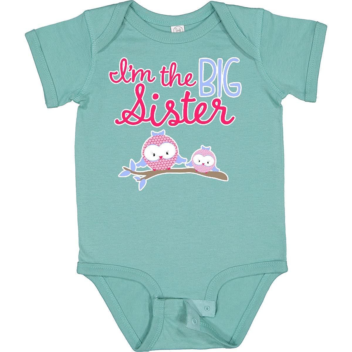 Inktastic Big Sister Owls Baby Bodysuit - Cute Owl Design for Newborn & Infant Girls - Perfect for Sibling Announcement, Baby Shower Gift & Family Photos