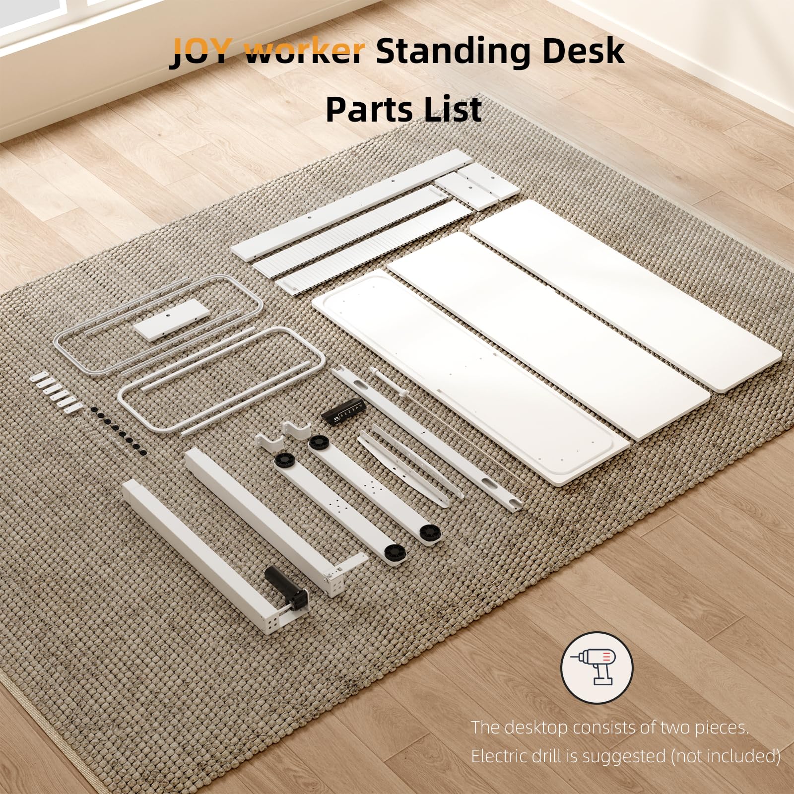 JOY Worker 48 Inch Electric Height Adjustable Standing Desk with Storage Shelves & Built-in Monitor Stand - Ergonomic Sit to Stand Workstation with 2 Hooks for Home Office (White) | Perfect for Remote Work, Gaming Setup & Small Space Office Solutions