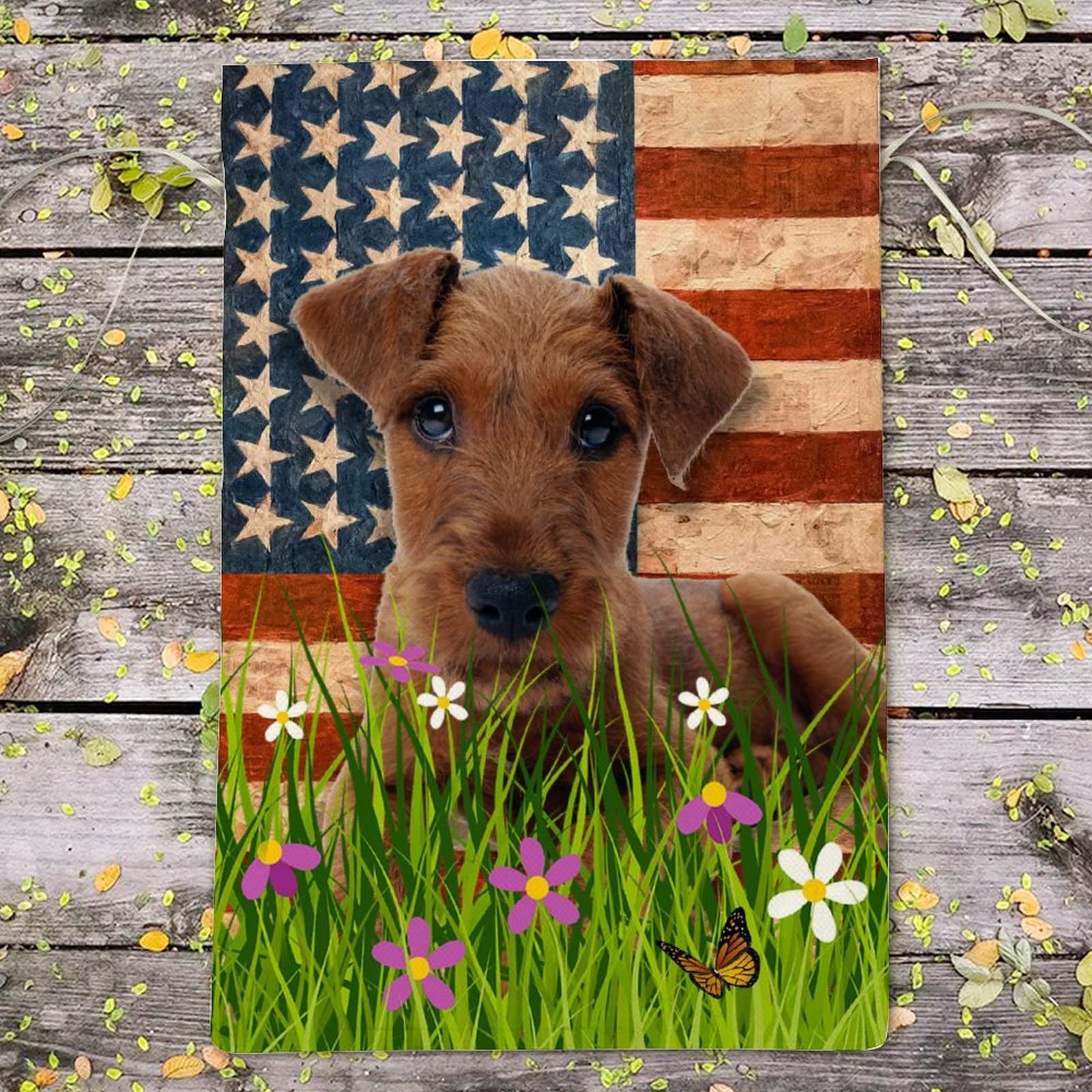 Double-Sided Irish Terrier & American Flag Burlap Garden Banner - 12.5x18.5 Inch Vertical Outdoor Welcome Flag for Yard, Farmhouse, Seasonal & Holiday Decor - Perfect for St. Patrick's Day, 4th of July & Patriotic Home Decor
