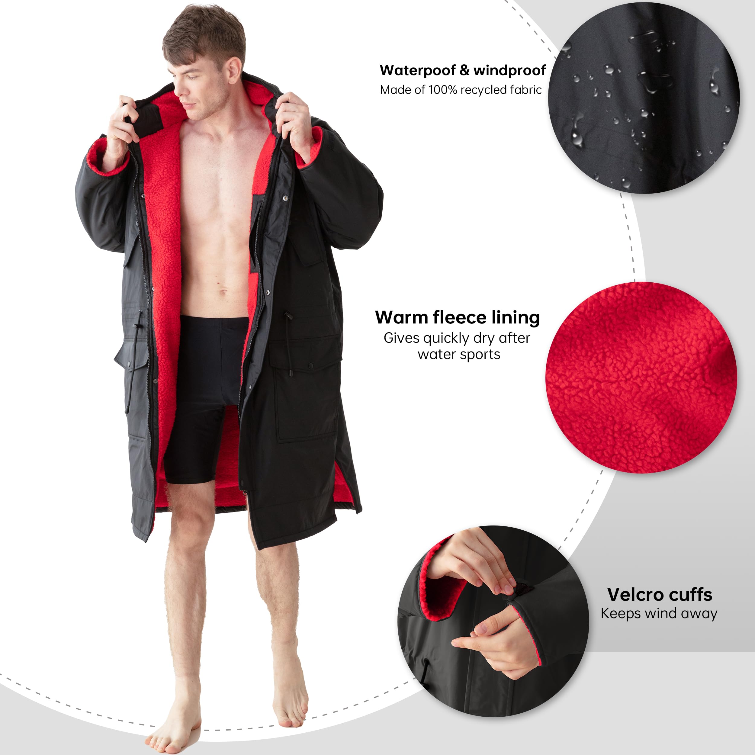**Unisex Waterproof Swim Parka - Oversized Quick Dry Hooded Surf Poncho for Men & Women, Windproof Beach Changing Robe - Perfect for Surfing, Swimming & Outdoor Activities**
