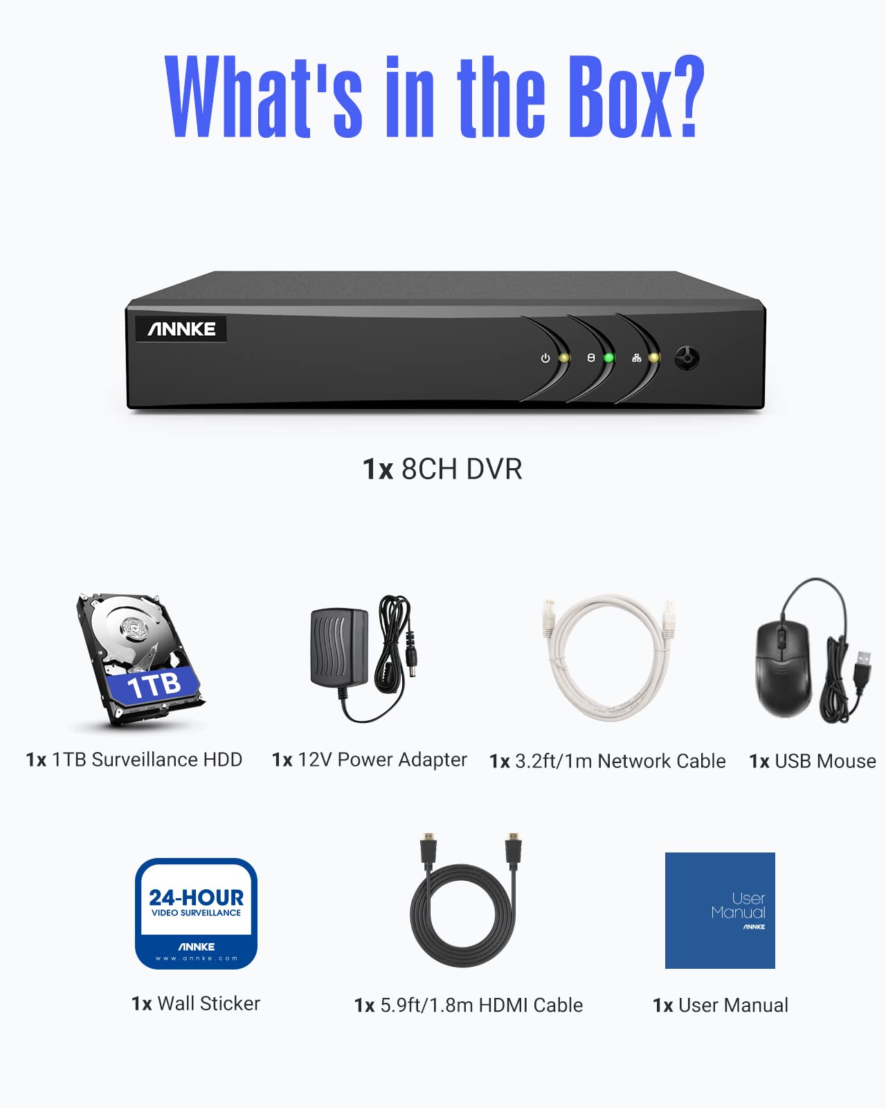 ANNKE 8-Channel 5MP Hybrid Security DVR System with 1TB HDD - H.265+ Surveillance Recorder for Home & Business CCTV - Supports 8 Analog & 2 IP Cameras, 24/7 Recording, Motion Detection - Ideal for Home Security, Office Monitoring & Retail Surveillance