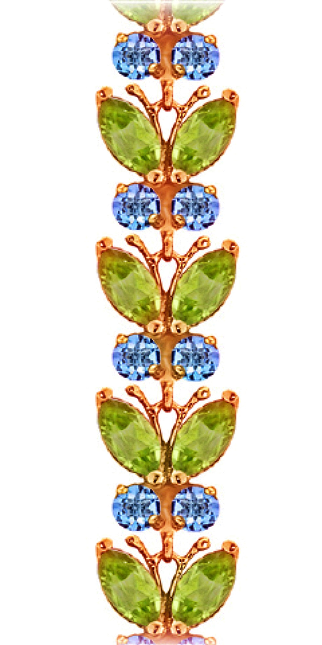 14K Solid Rose Gold Butterfly Bracelet with Peridot & Blue Topaz Gemstones - Elegant Jewelry for Women, Perfect for Gifts, Parties & Special Occasions
