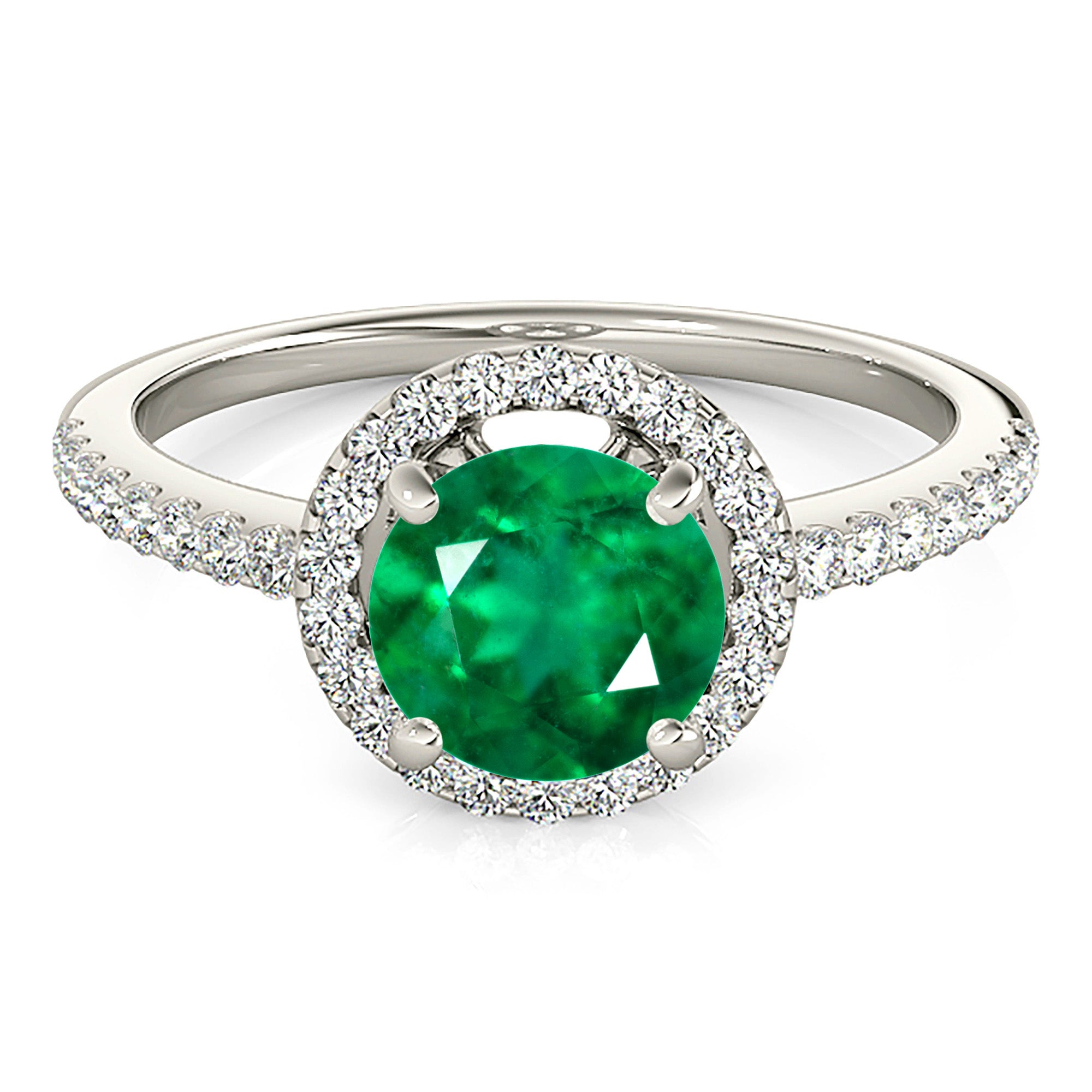 2.00 Carat Genuine Emerald Ring with 0.35 CTW Diamond Halo & Thin Band - Elegant Wedding, Engagement, Anniversary Jewelry Gift for Women