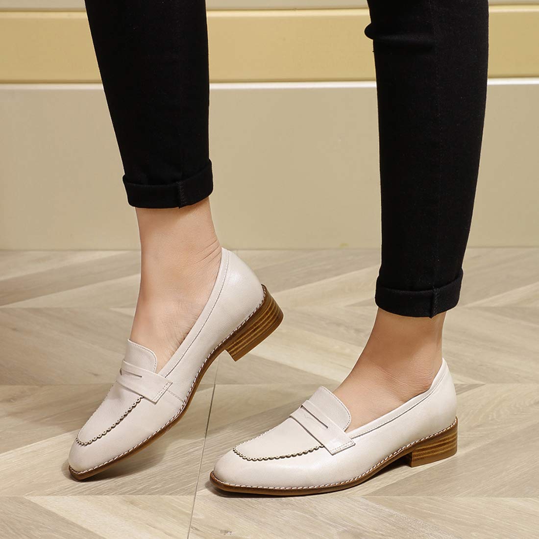Women's Leather Penny Loafers - Square Toe Slip-On Dress Shoes for Office & Casual Wear | Comfortable & Stylish Flats for Work, Travel & Everyday Outfits