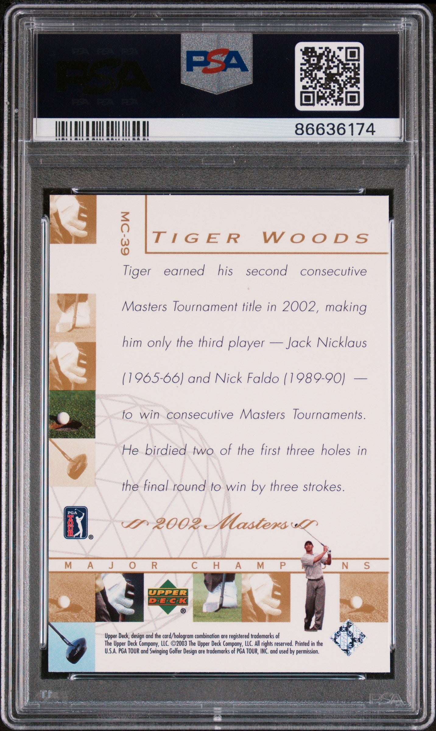 2003 Upper Deck Major Champions Tiger Woods #MC39 PSA 10 Gem Mint Golf Trading Card - Perfect for Collectors, Investors & Sports Memorabilia Displays